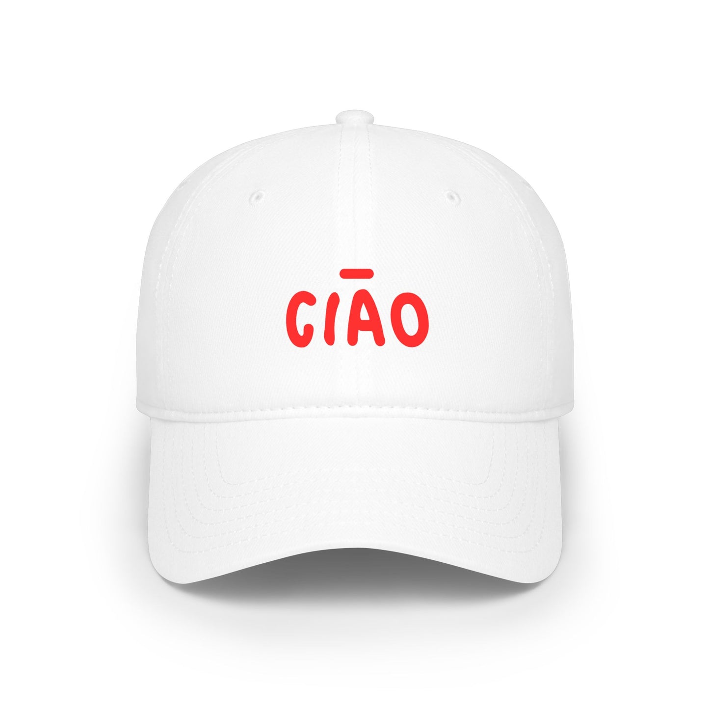 White cap with red 'CIAÓ' text on a white background