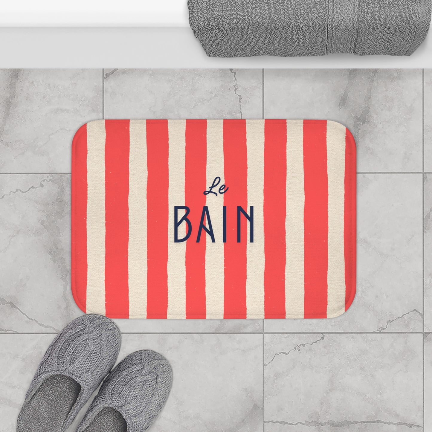 Le Bain Red Striped Bath Mat — French Bathroom Accent Rug