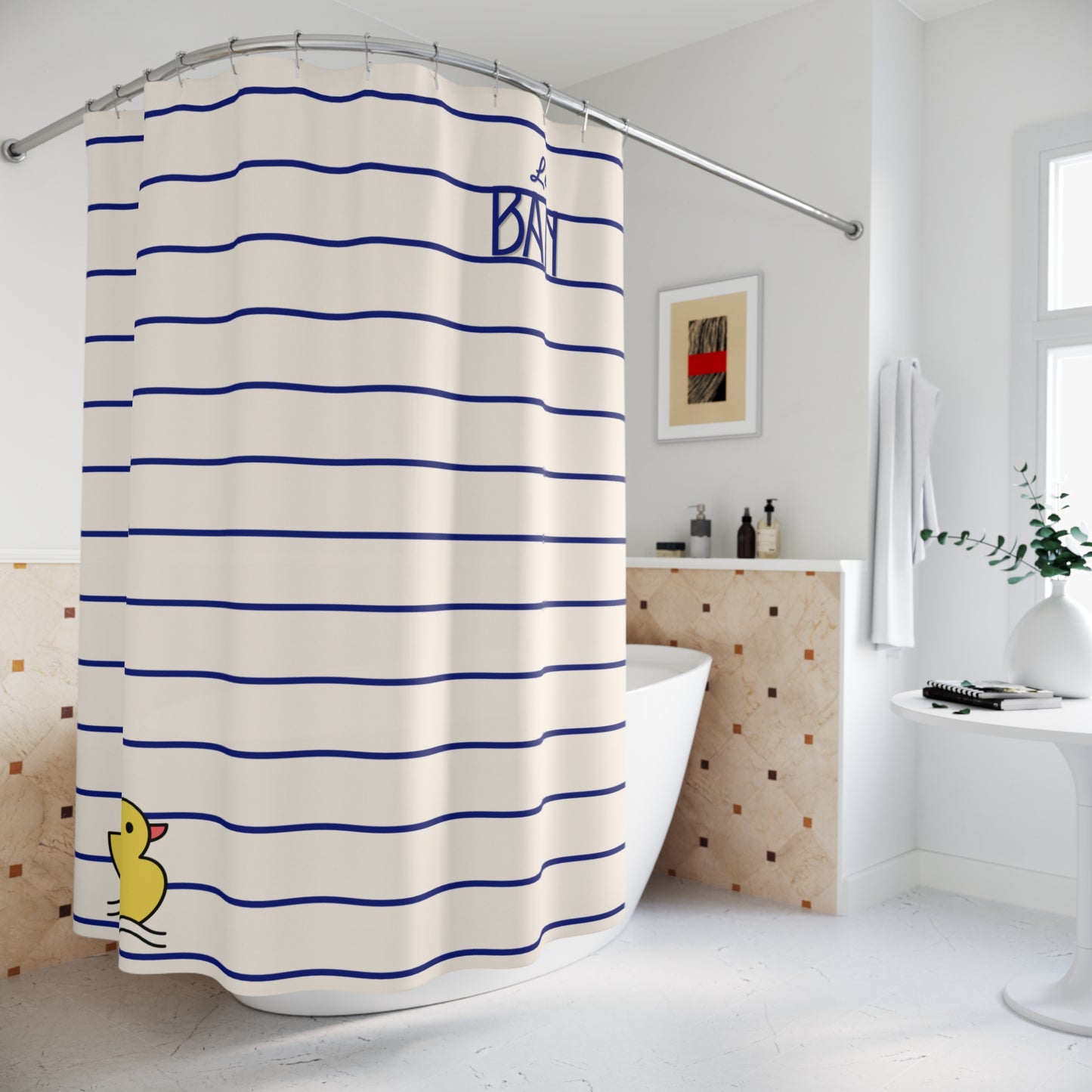Rubber Duck Striped Shower Curtain — 'Le Bain' Kid's Bathroom Decor