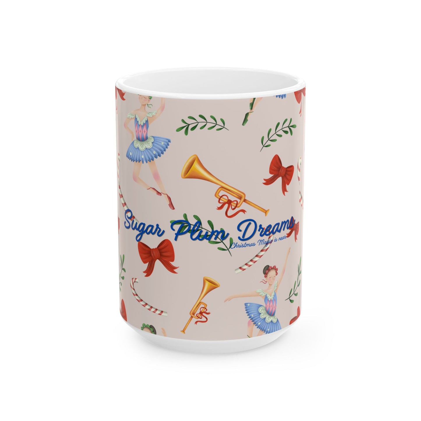 Nutcracker Ballet Mug, Light Pink – 'Sugar Plum Dreams' Holiday Ceramic Coffee Cup (11oz & 15oz)