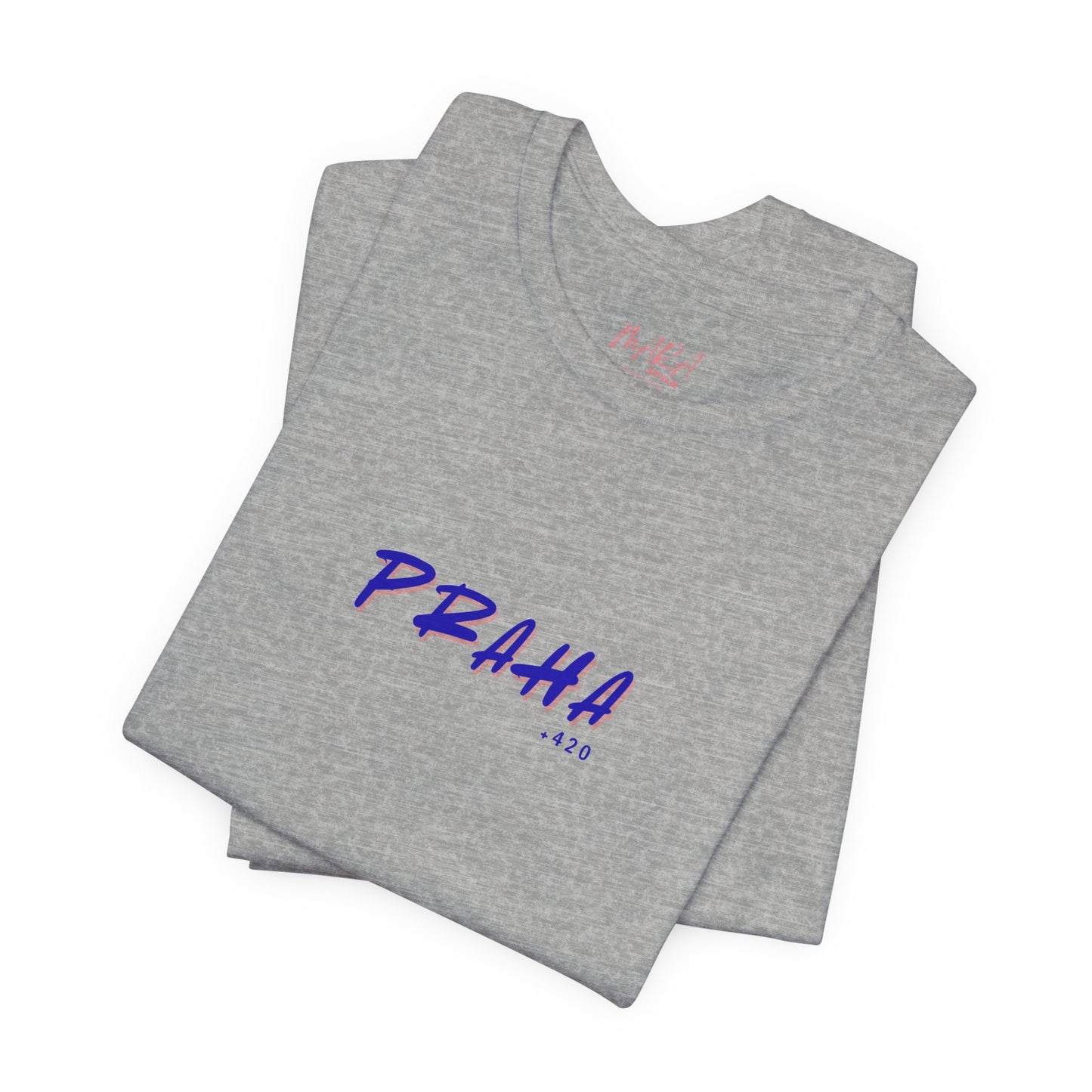 Gray t-shirt with 'PRAHA 420' text on a white background