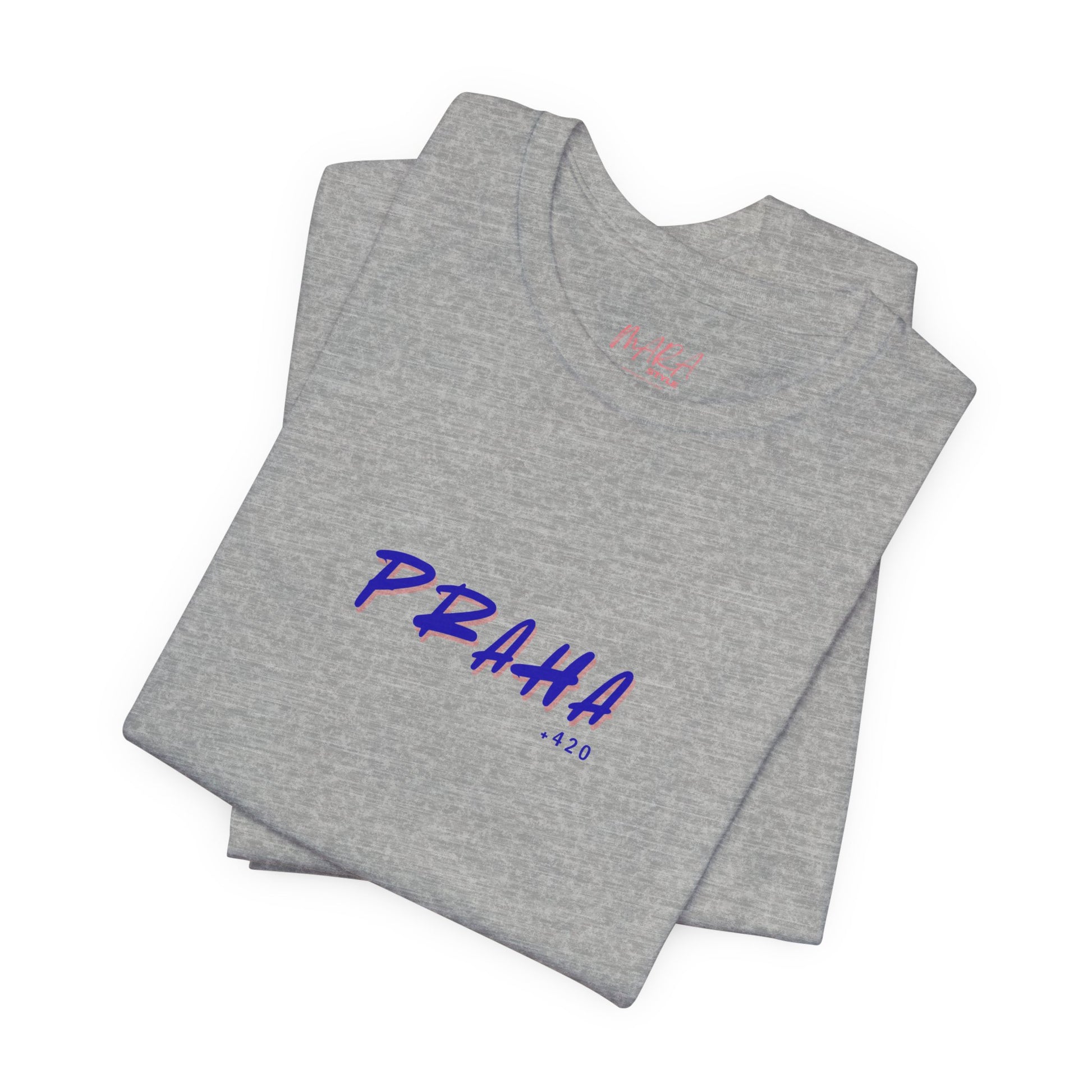 Gray t-shirt with 'PRAHA 420' text on a white background