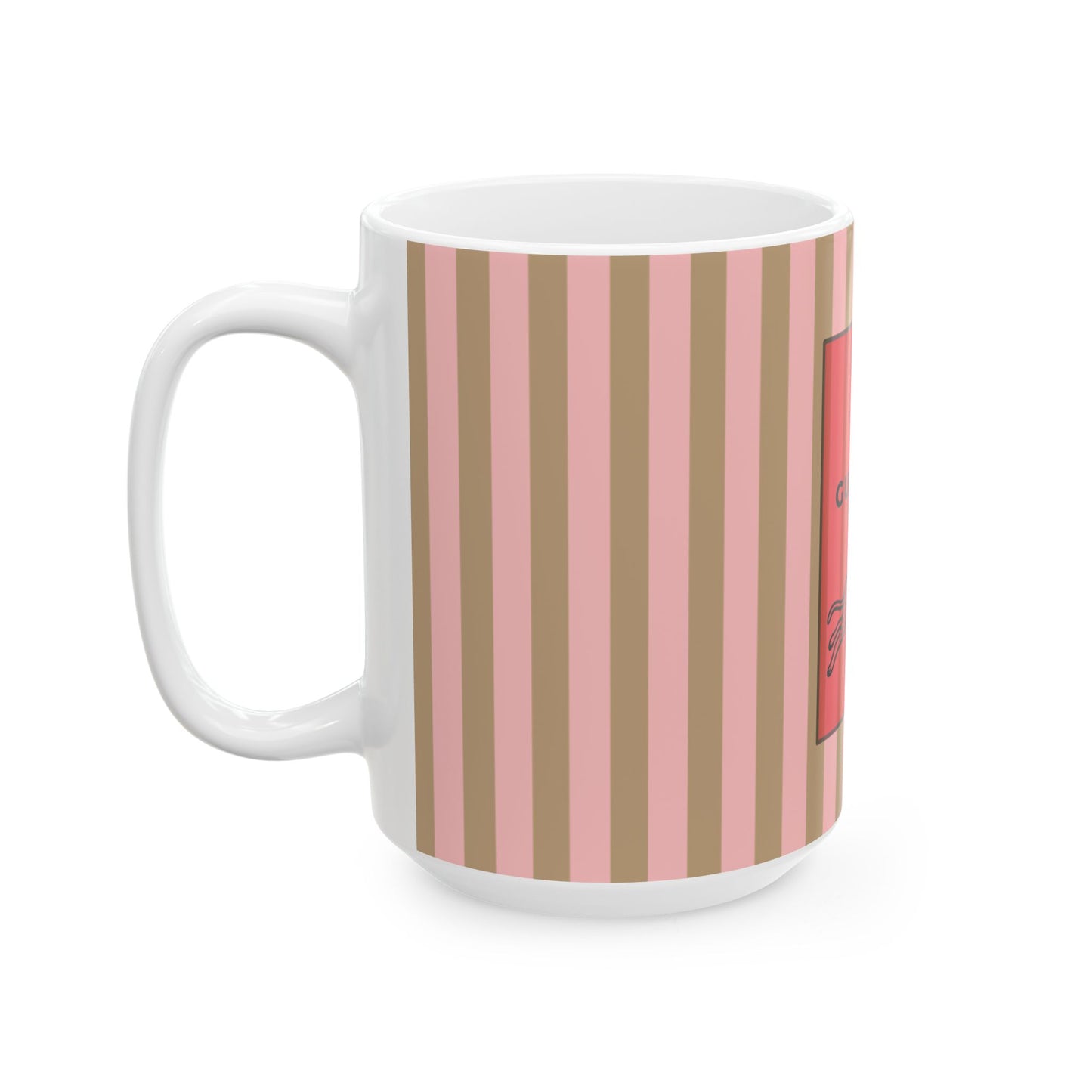 Le Guépard Ceramic Mug, WILD & FREE Collection – Vintage Pink Striped Coffee Cup