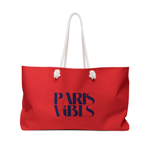 Weekender Bag - Paris Lovers Chic Oversized Tote for Beach or Travel  - Red/Navy