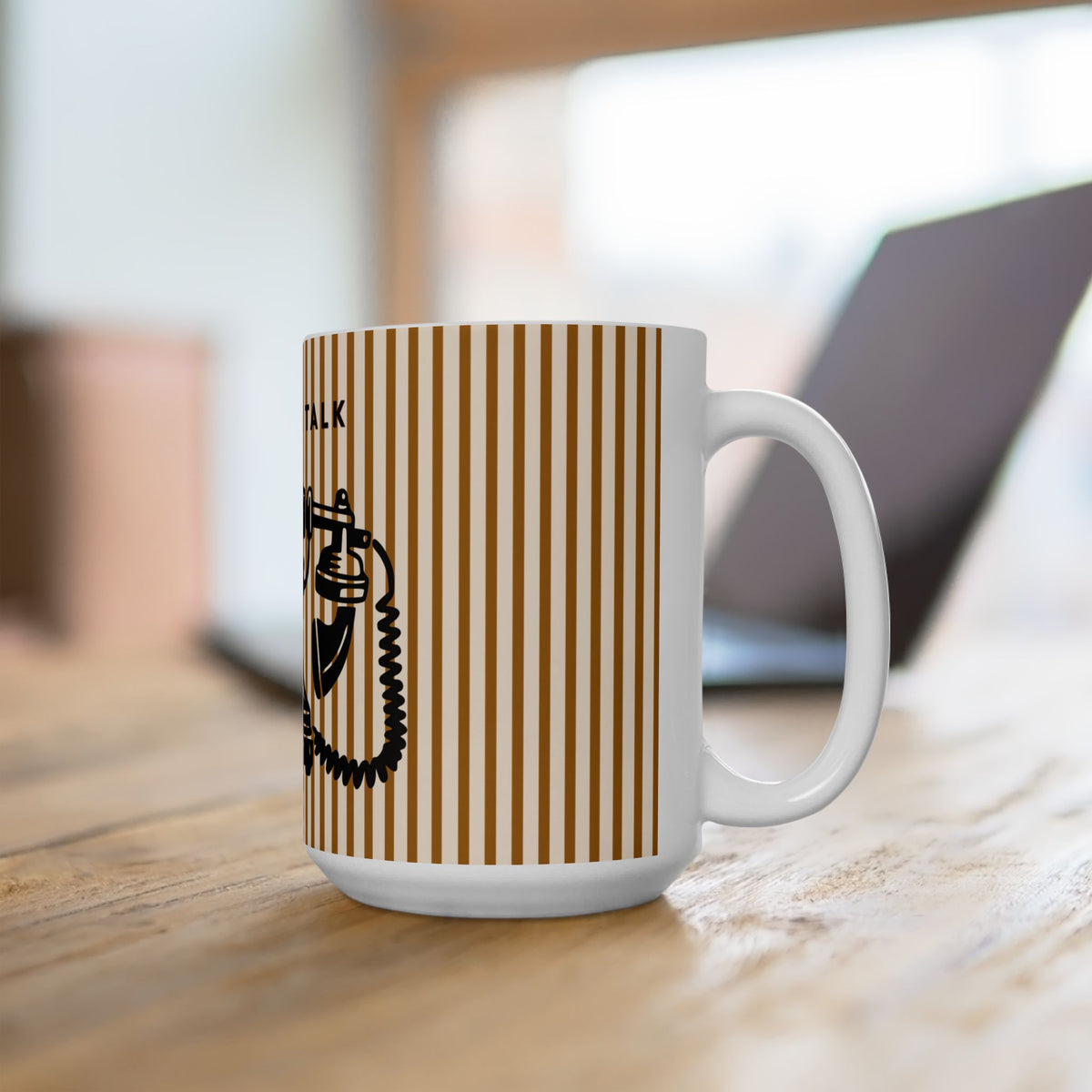 Coffee Talk Ceramic Mug – Vintage Telephone Striped Coffee Cup (11oz & 15oz)