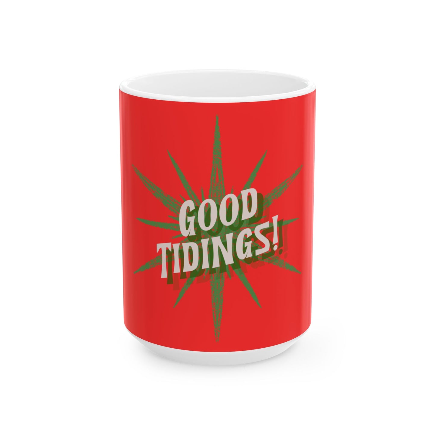 Holiday 'Good Tidings' Ceramic Mug — Festive Red Christmas Coffee Cup (11oz/15oz)