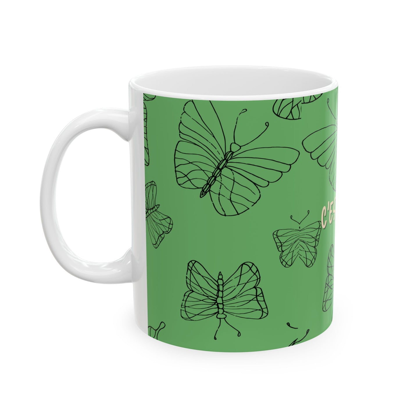 C'est la Vie 'Be Happy Anyway' Butterfly Ceramic Mug, GREEN - Encouragement Gift