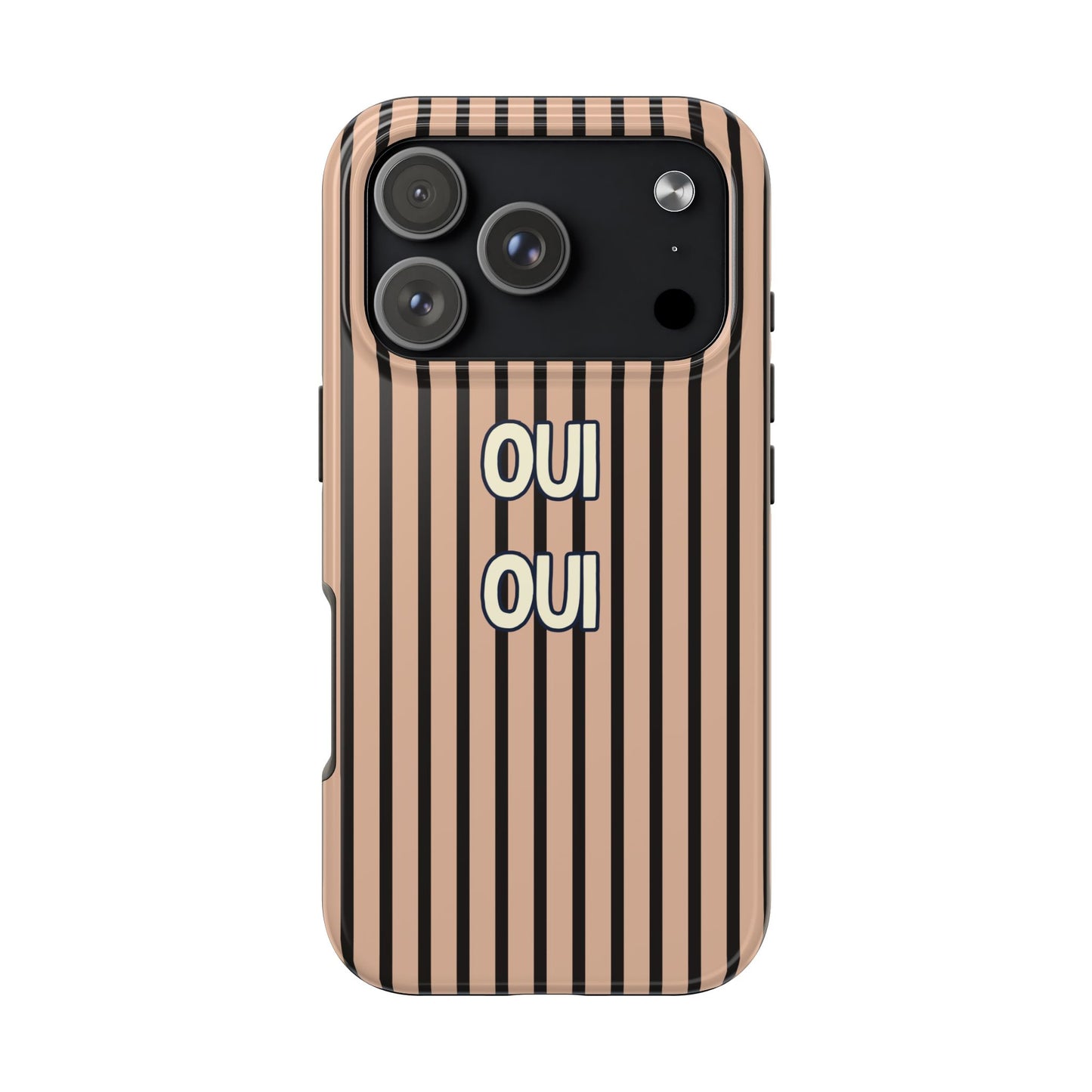 Chic Tough Phone Case — 'OUI OUI' Neutral Striped Phone CaseChic