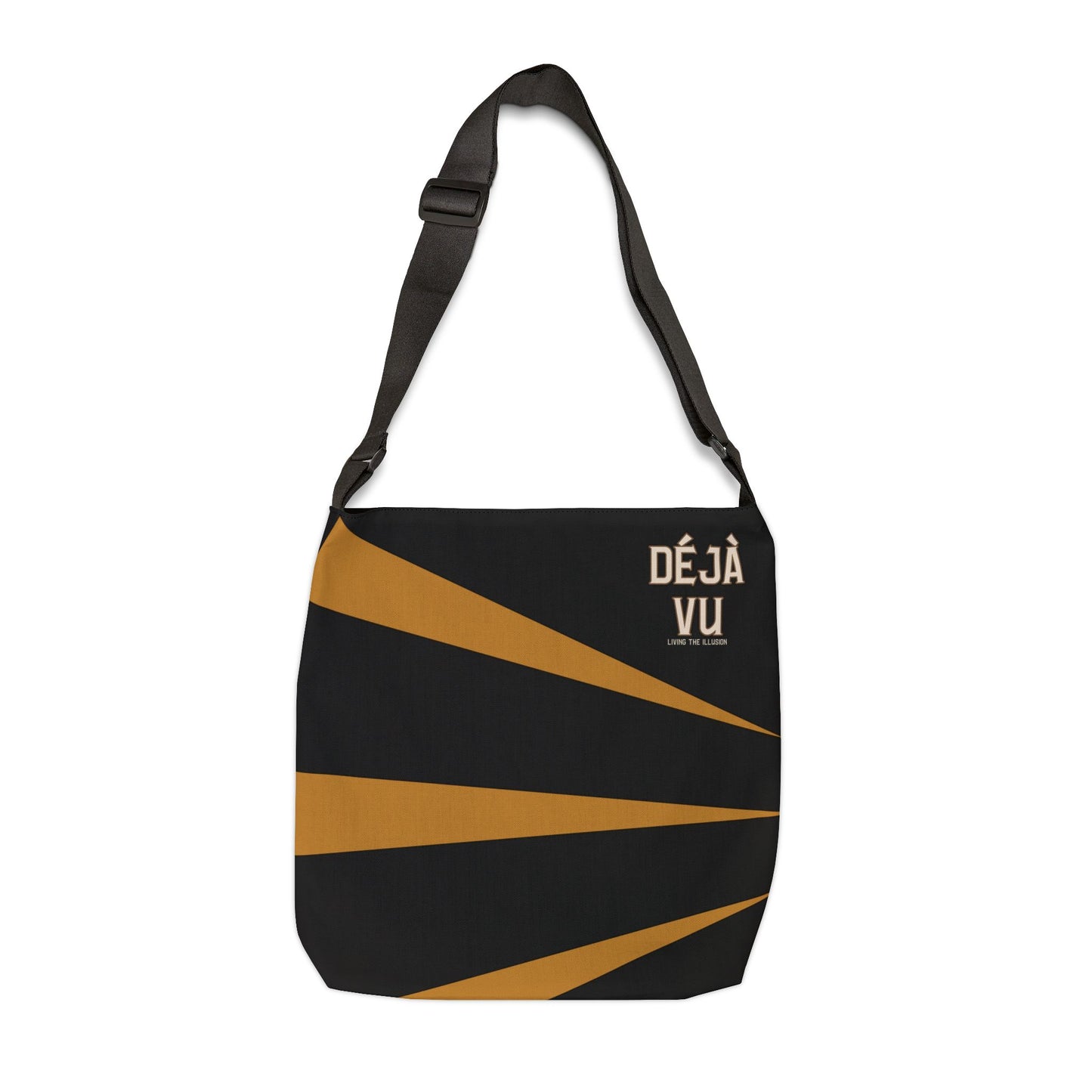 Black and gold bag with 'Dé Ja Vu' text on a white background