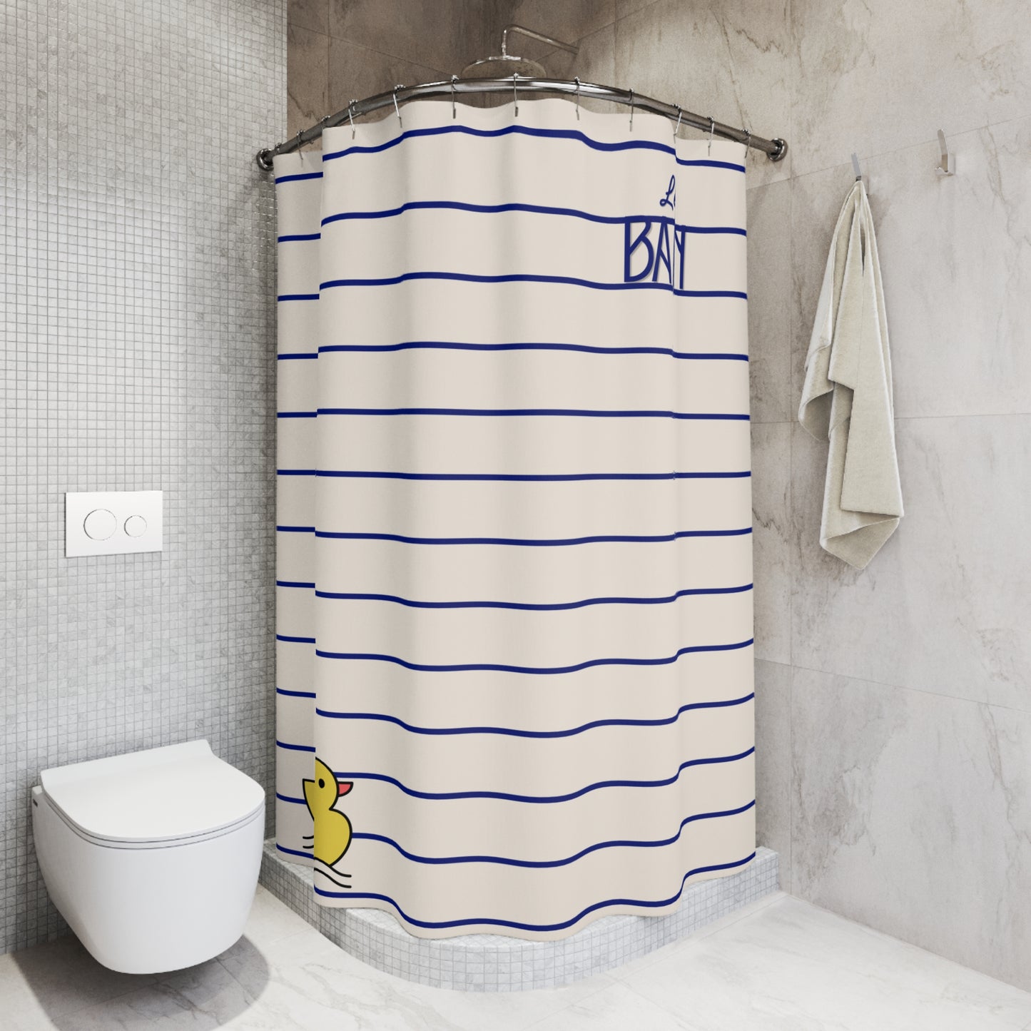 Rubber Duck Striped Shower Curtain — 'Le Bain' Kid's Bathroom Decor