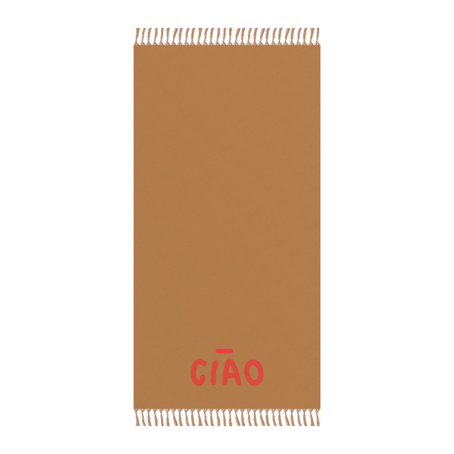 Brown towel with red 'GIAO' logo on a white background