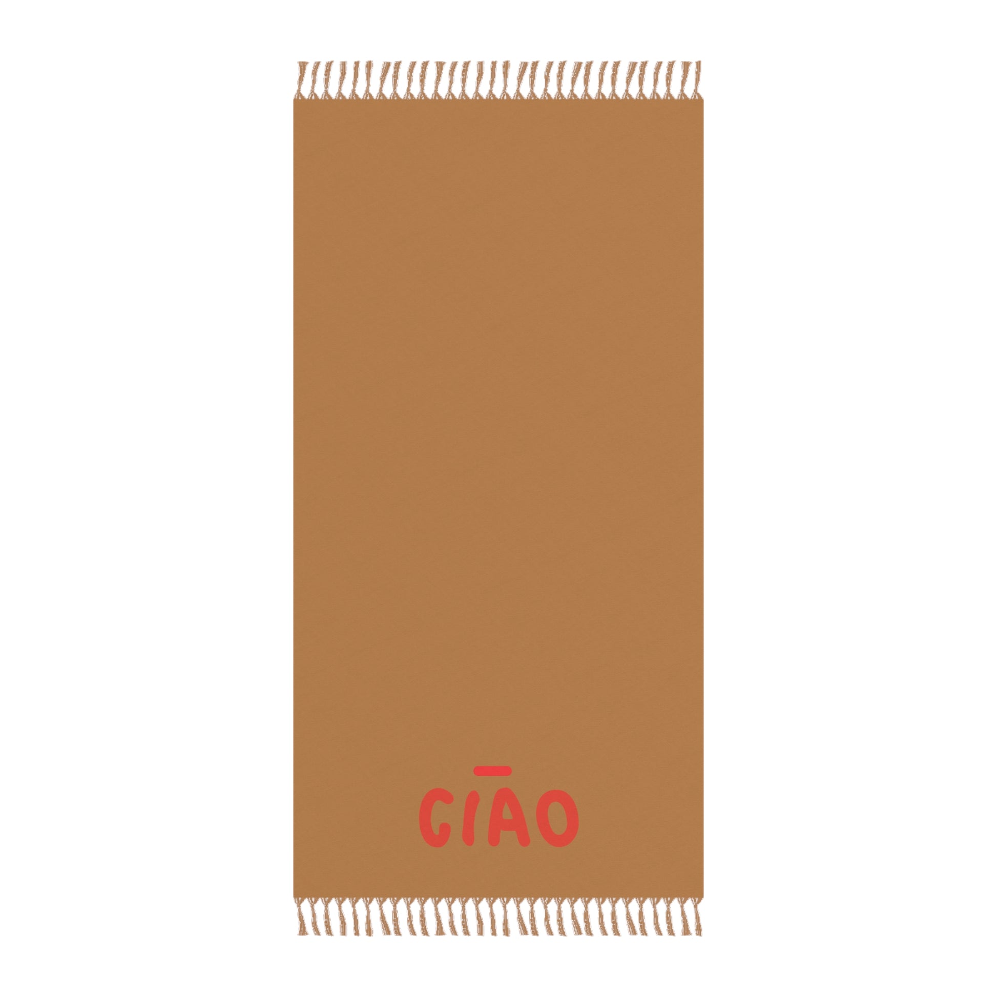 Brown towel with red 'GIAO' logo on a white background