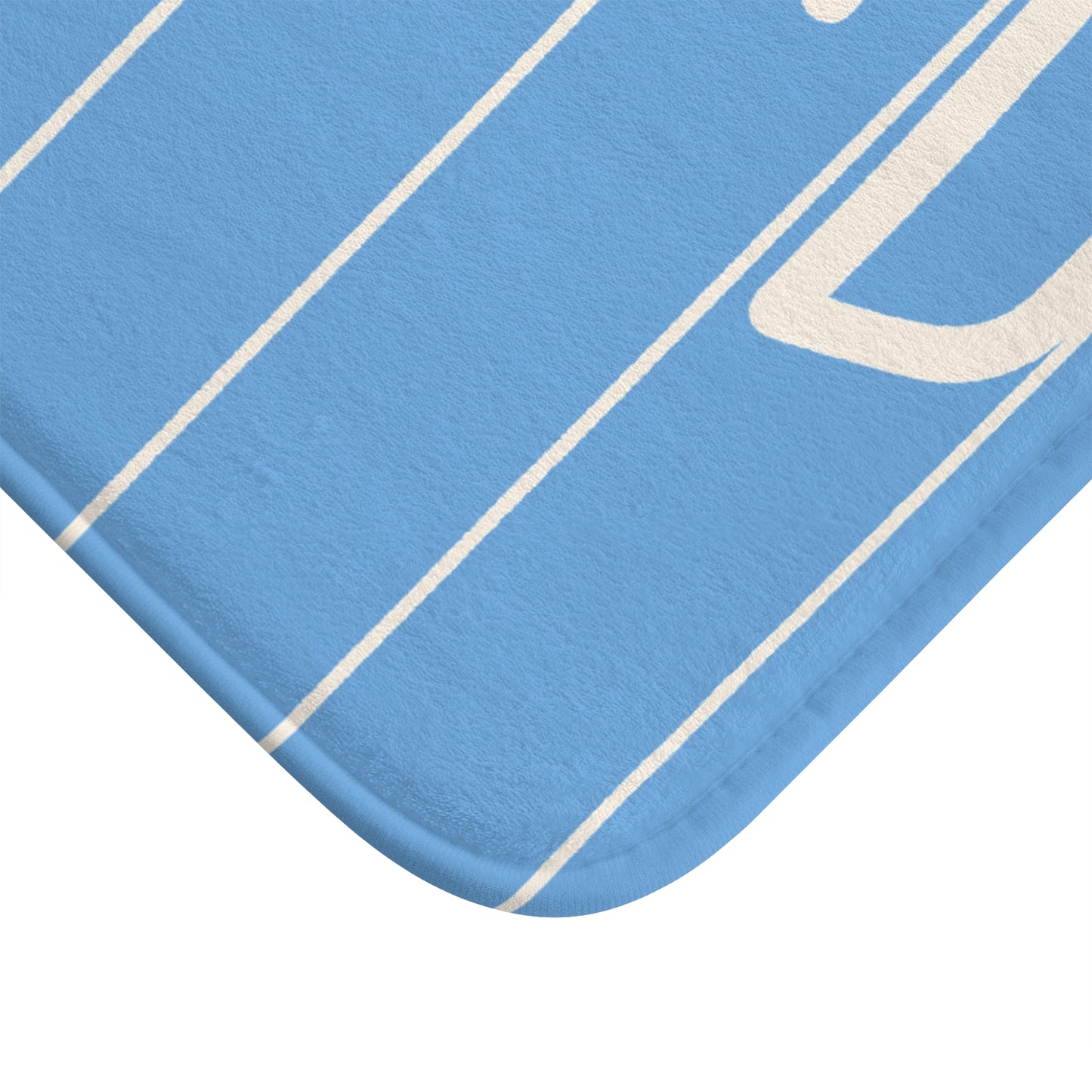 Blue mat with white stripes on a white background