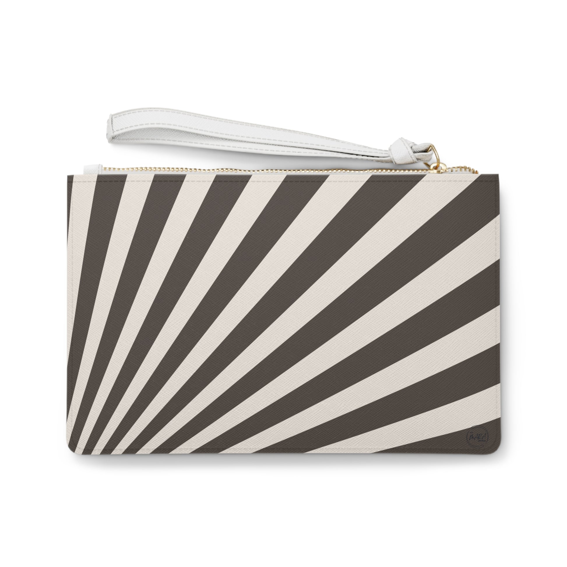 Pouch with black and white striped pattern on a white background