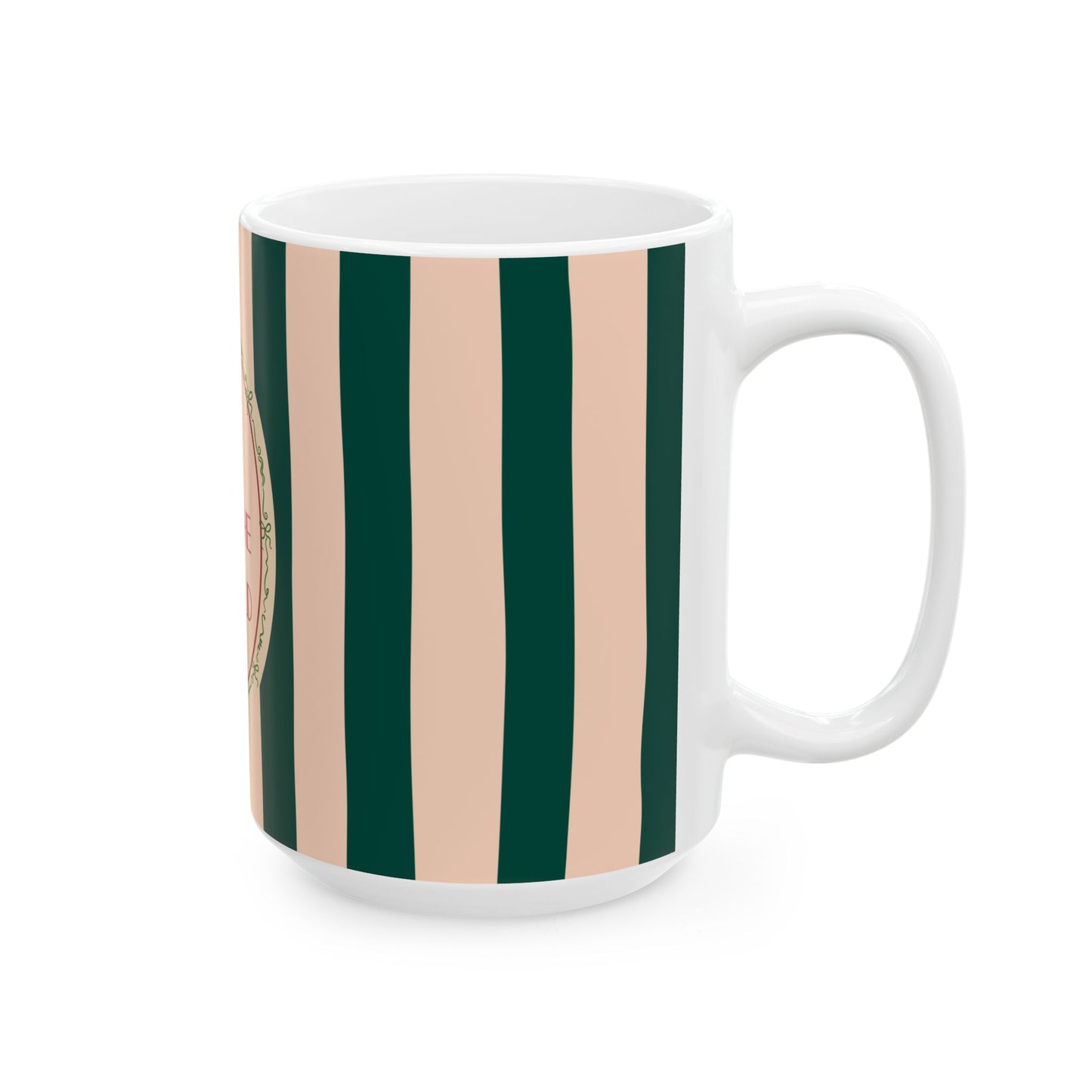 Joy to the World Ceramic Mug — Striped Holiday Coffee Cup (11oz & 15oz)