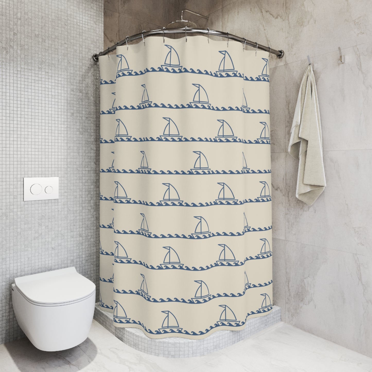 Nautical Shower Curtain — Sailing Boat Theme Bath Decor