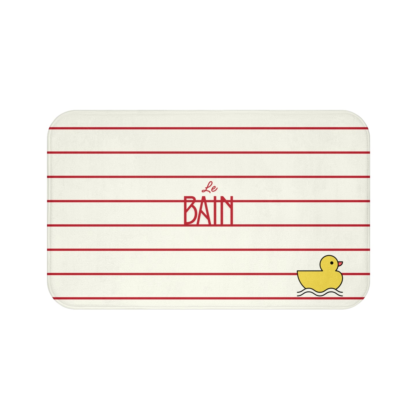 Rubber Duck Bath Mat – Cute 'Le Bain' Red Striped Bathroom Rug for Kids