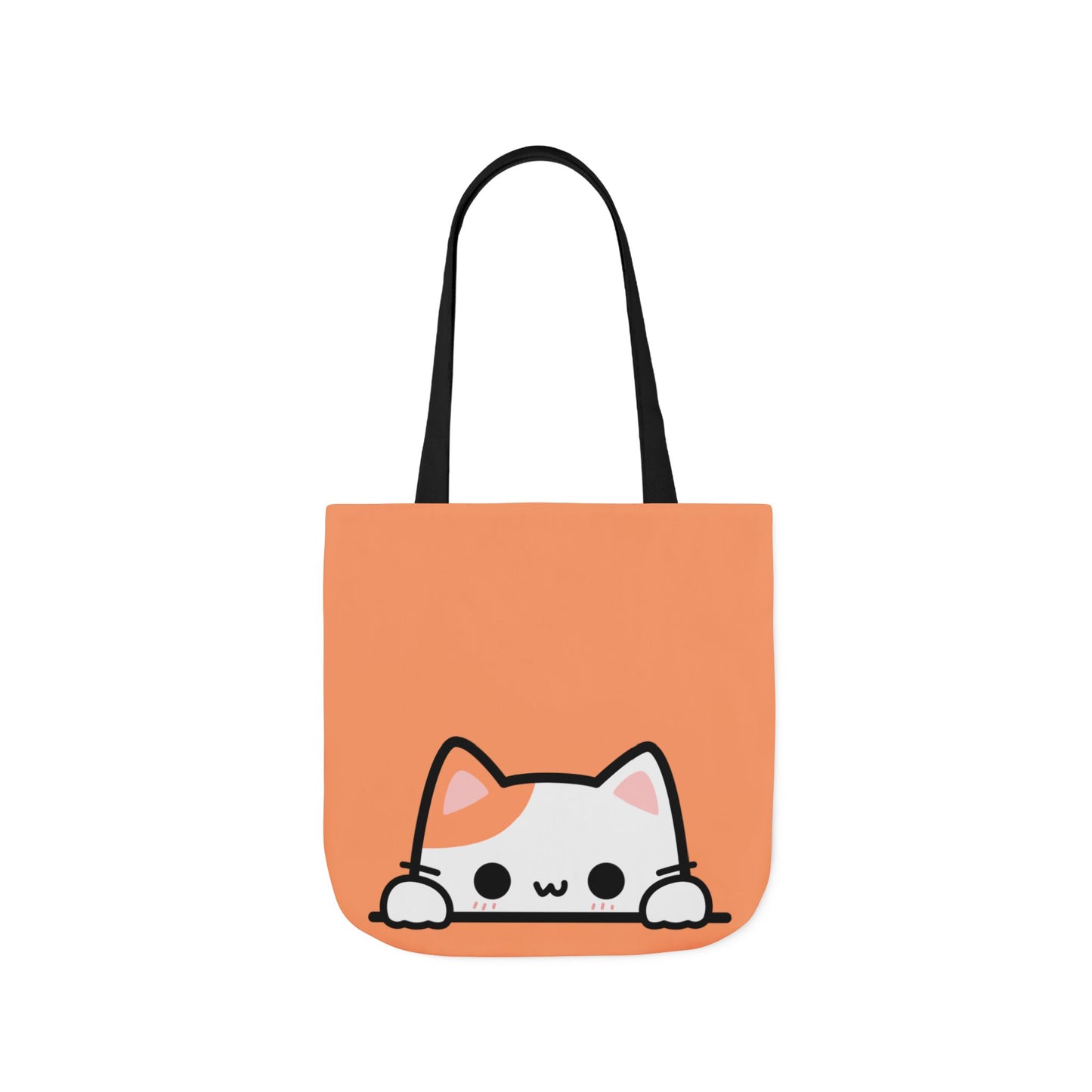 Orange tote bag with a cute cat design on a white background
