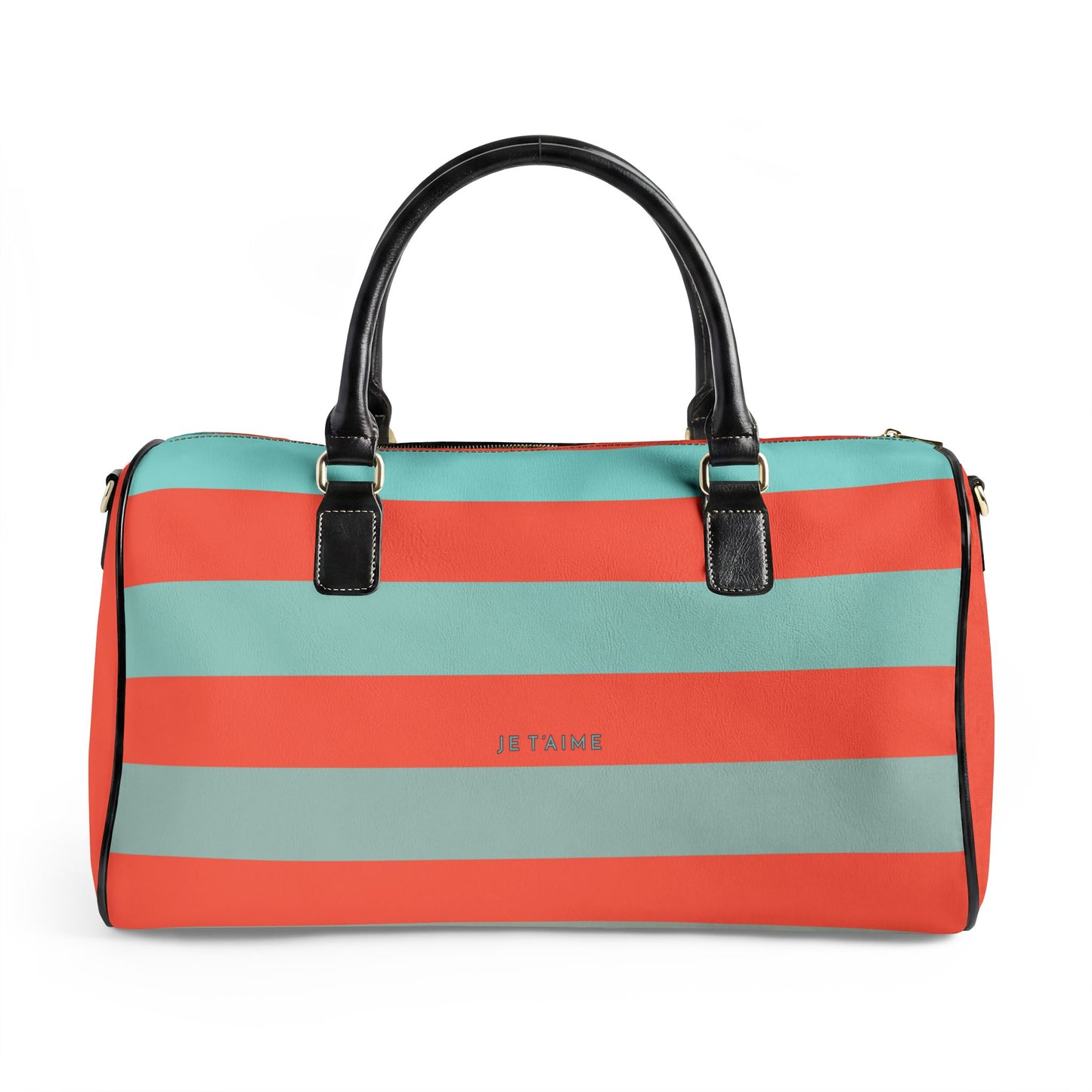 California Love Leather Travel Bag — CORAL/AQUA Striped Weekender Duffle