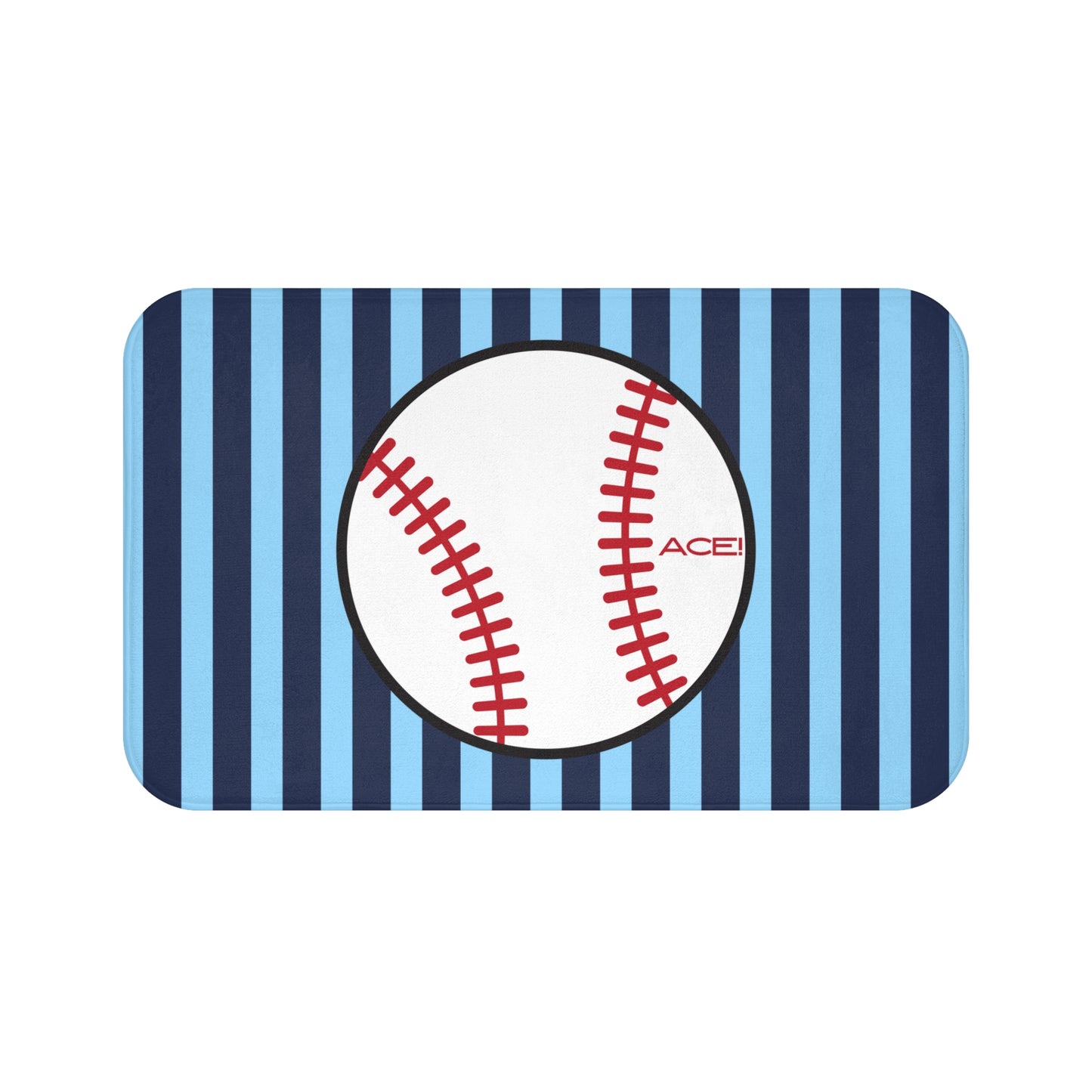 Baseball design on a blue and navy striped background with 'ACE' branding.