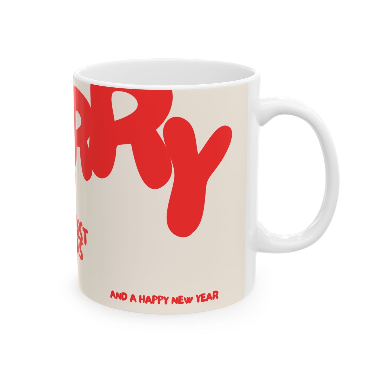 Modern Merry Christmas Ceramic Mug, Red - White