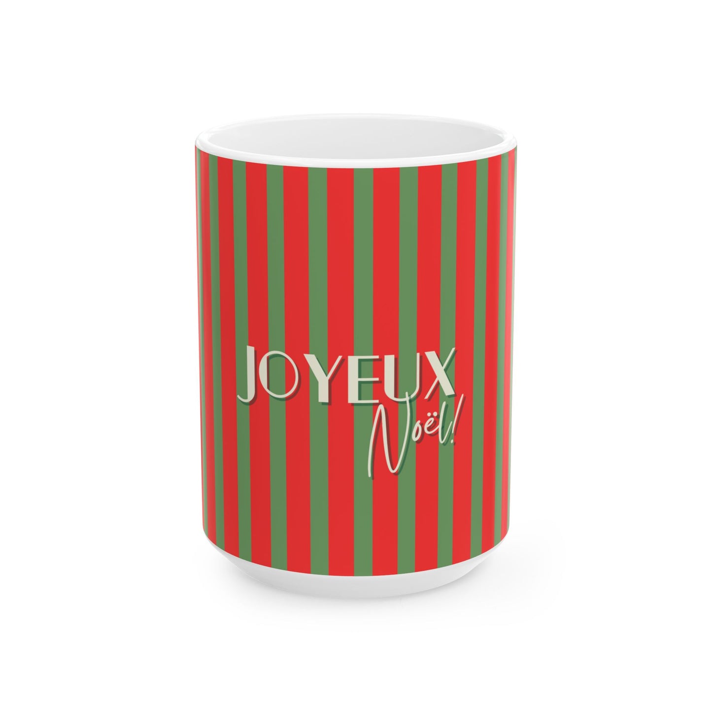 Joyeux Noel Red and Green Stripped Holiday Mug