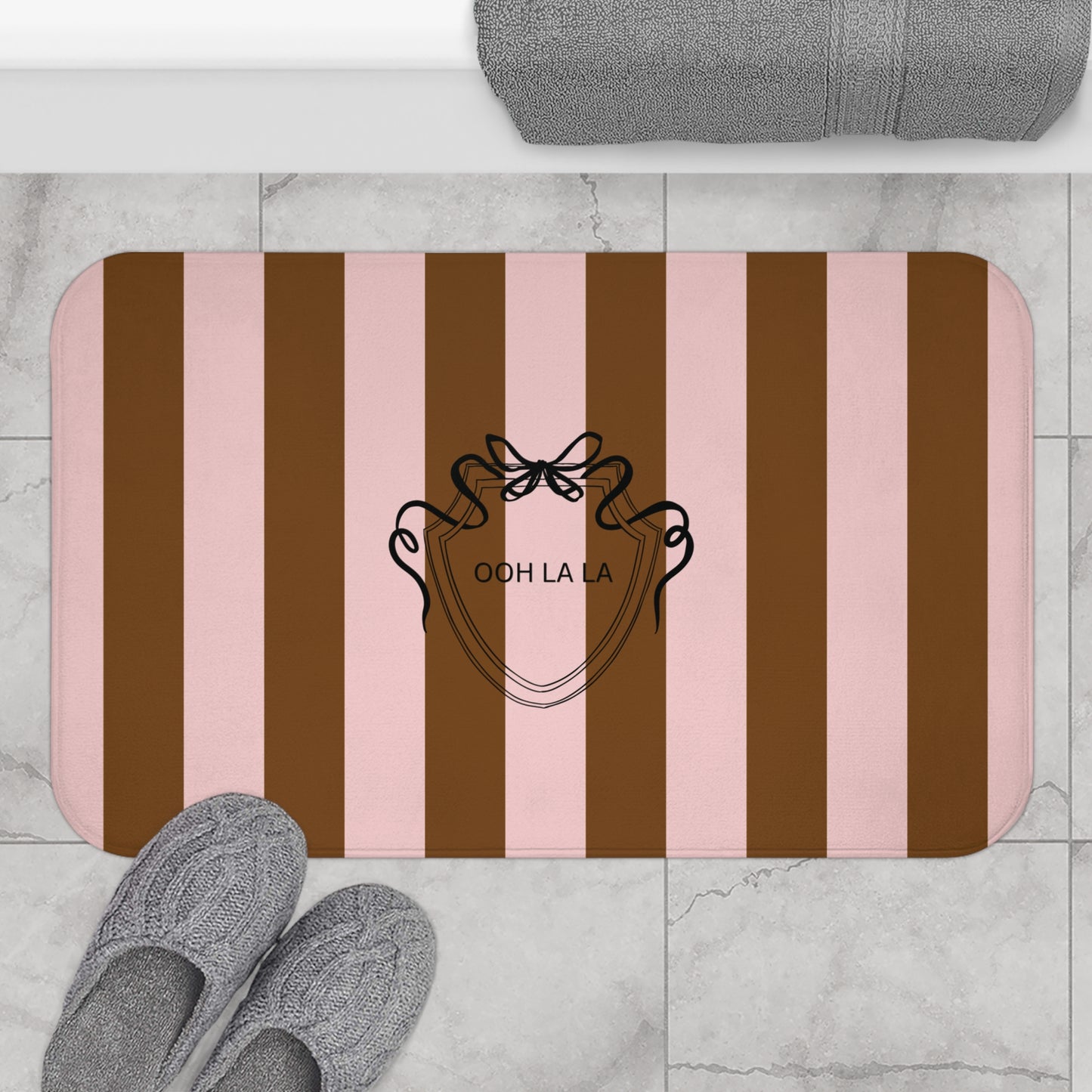 Ooh La La Pink and Brown Striped Bath Mat
