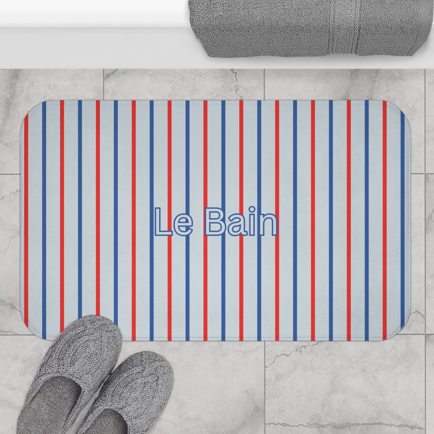  French-Inspired Red & Blue Bathroom Rug