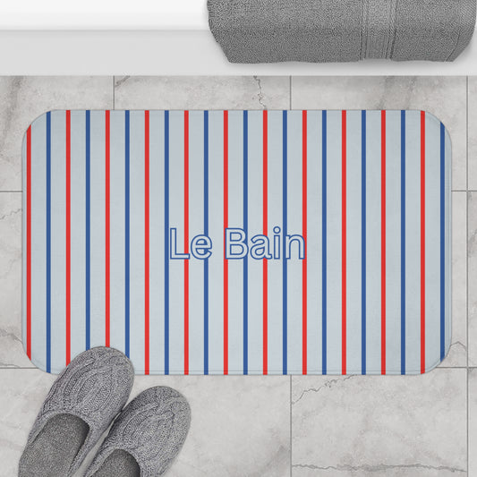  French-Inspired Red & Blue Bathroom Rug