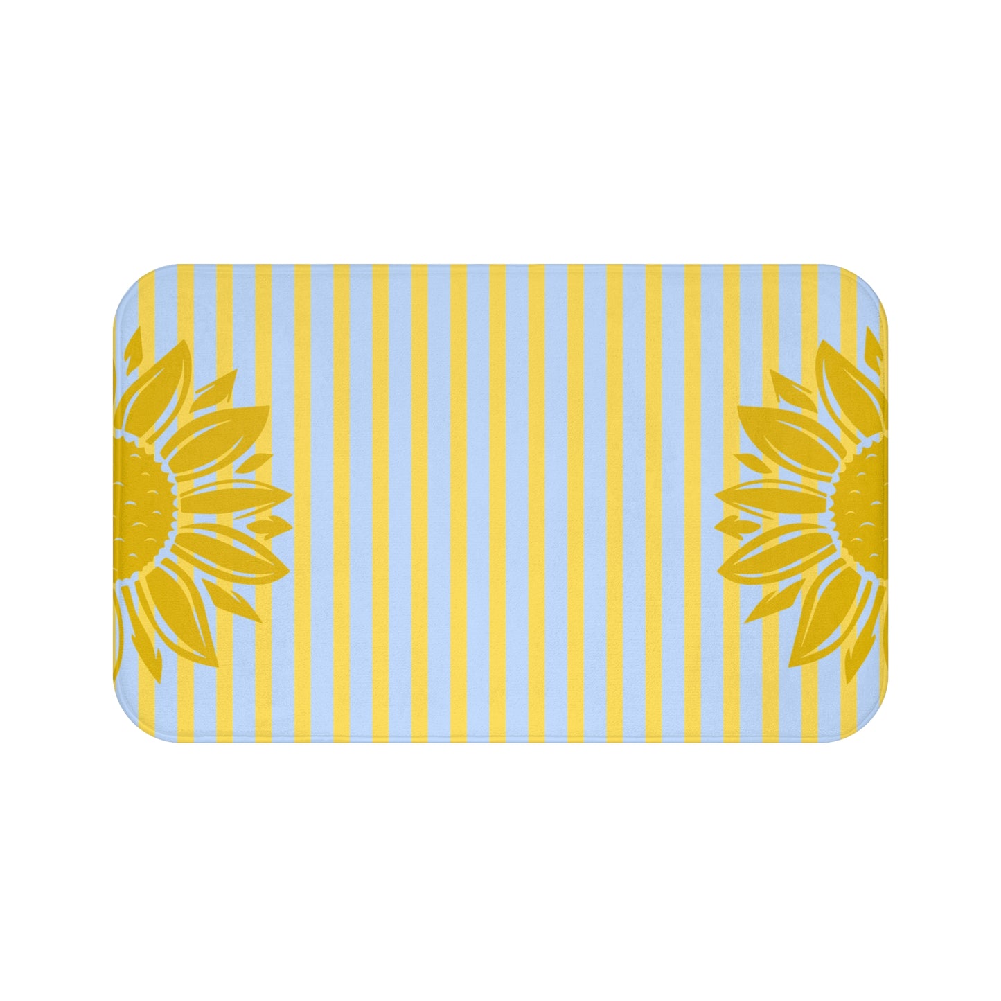 Rectangular mat with sunflower design on a blue and yellow striped background