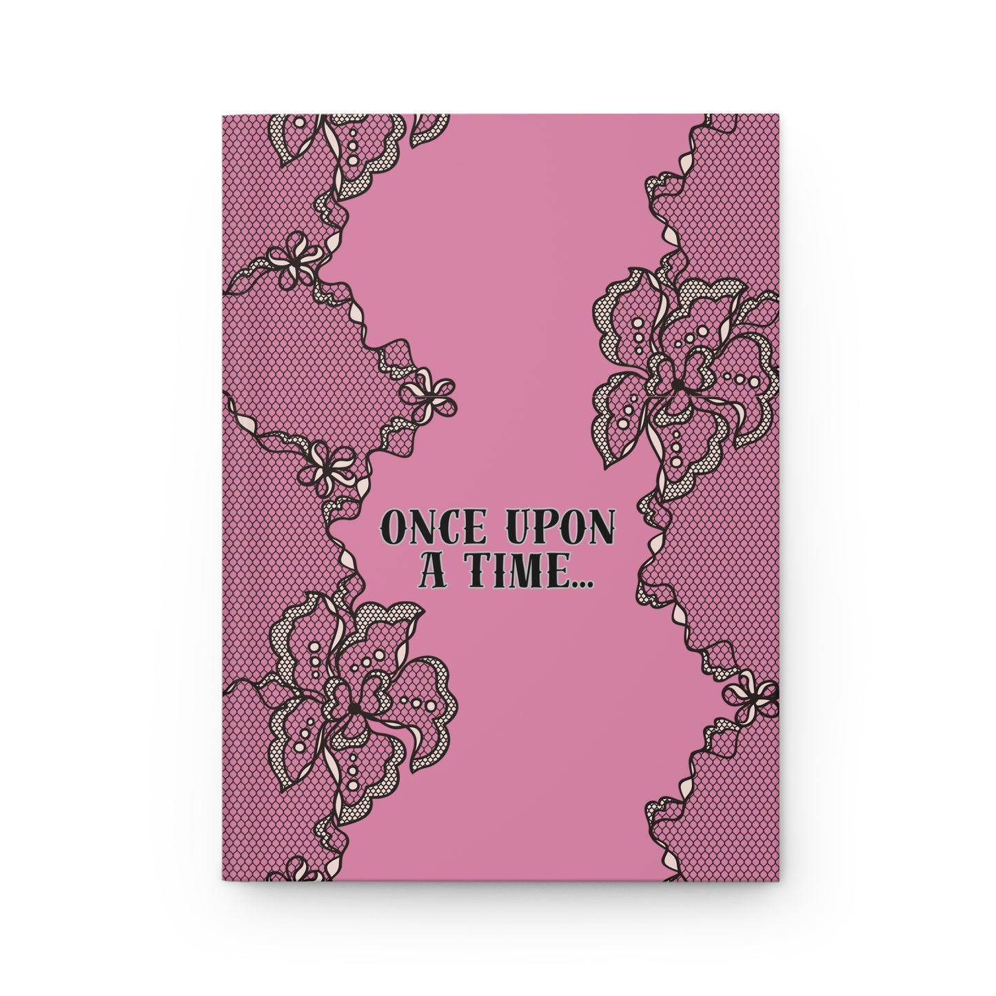 Pink journal cover with lace design and 'Once Upon a Time' text
