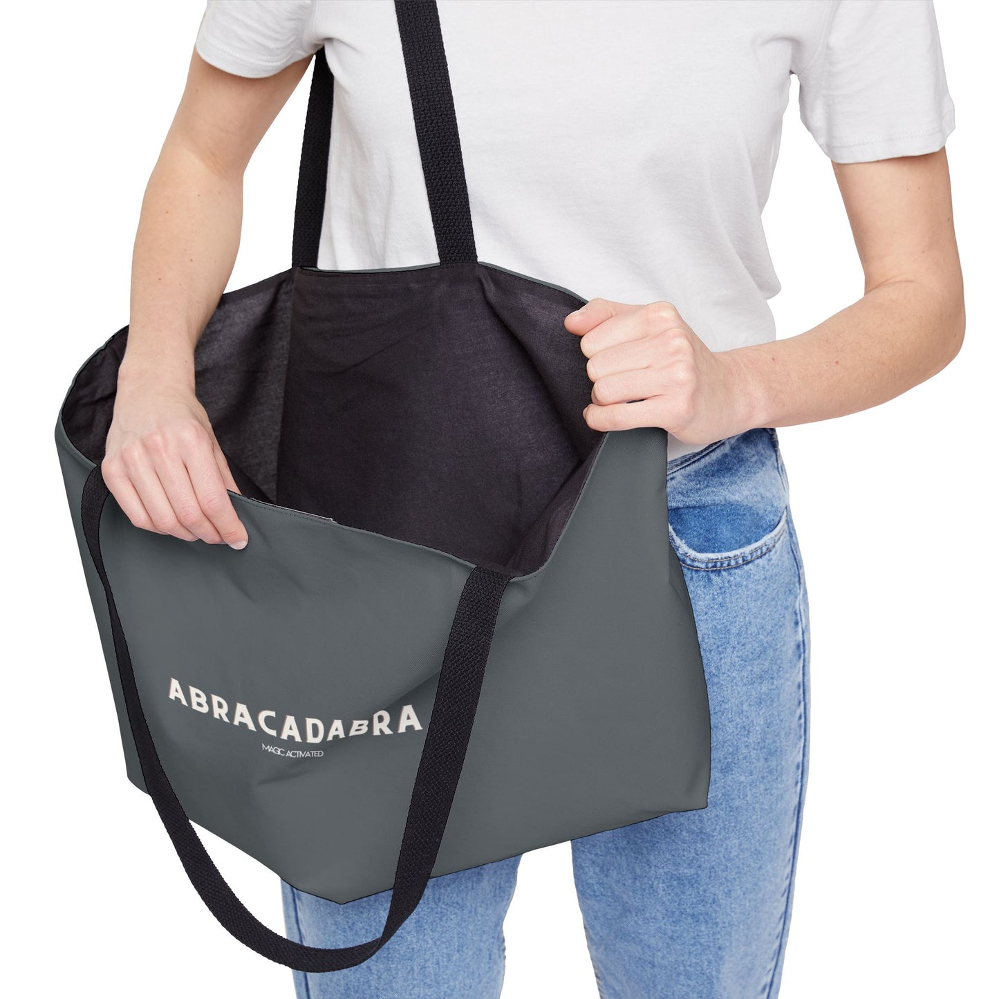 Grey ABRACADABRA Oversized Tote Bag, Stylish Carryall