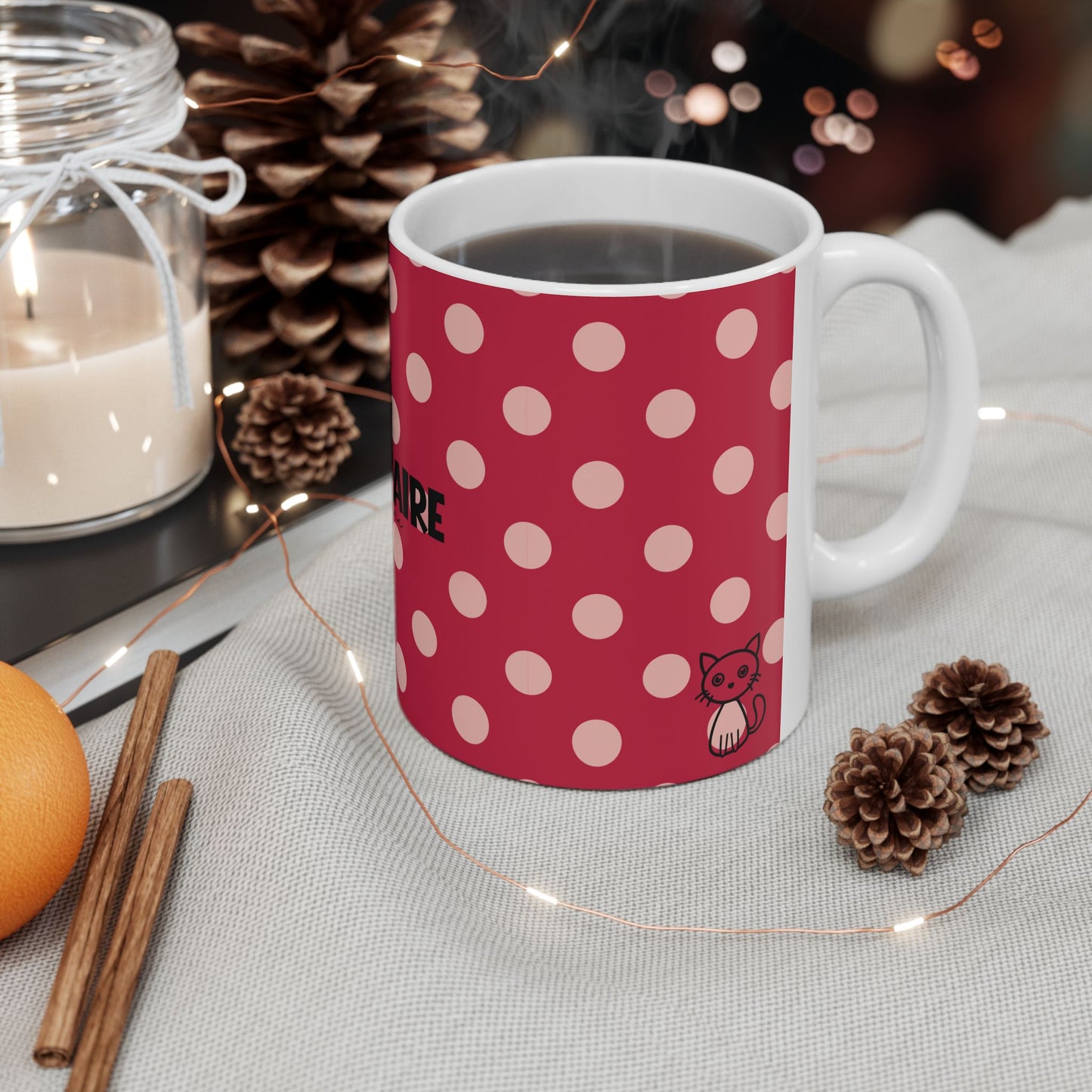 Savoir-Faire Is Everywhere Ceramic Mug, CRIMSON — Retro Cartoon Mug