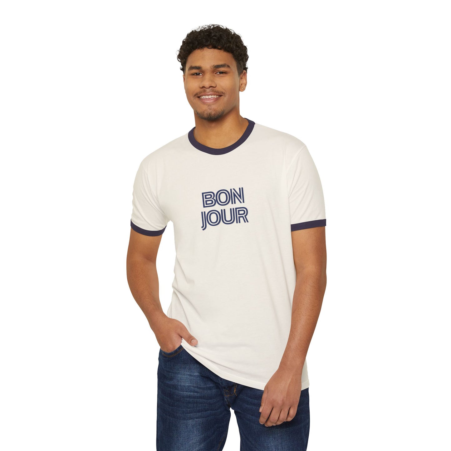 Bonjour Ringer T-Shirt — Retro French Graphic Tee