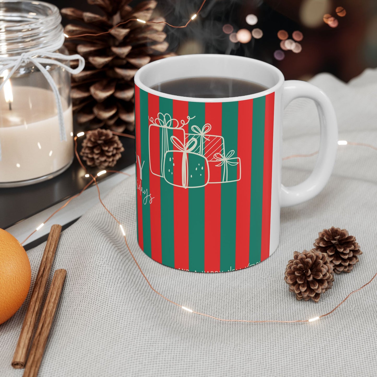 Happy Holidays Preppy Mug, Festive Hanukkah