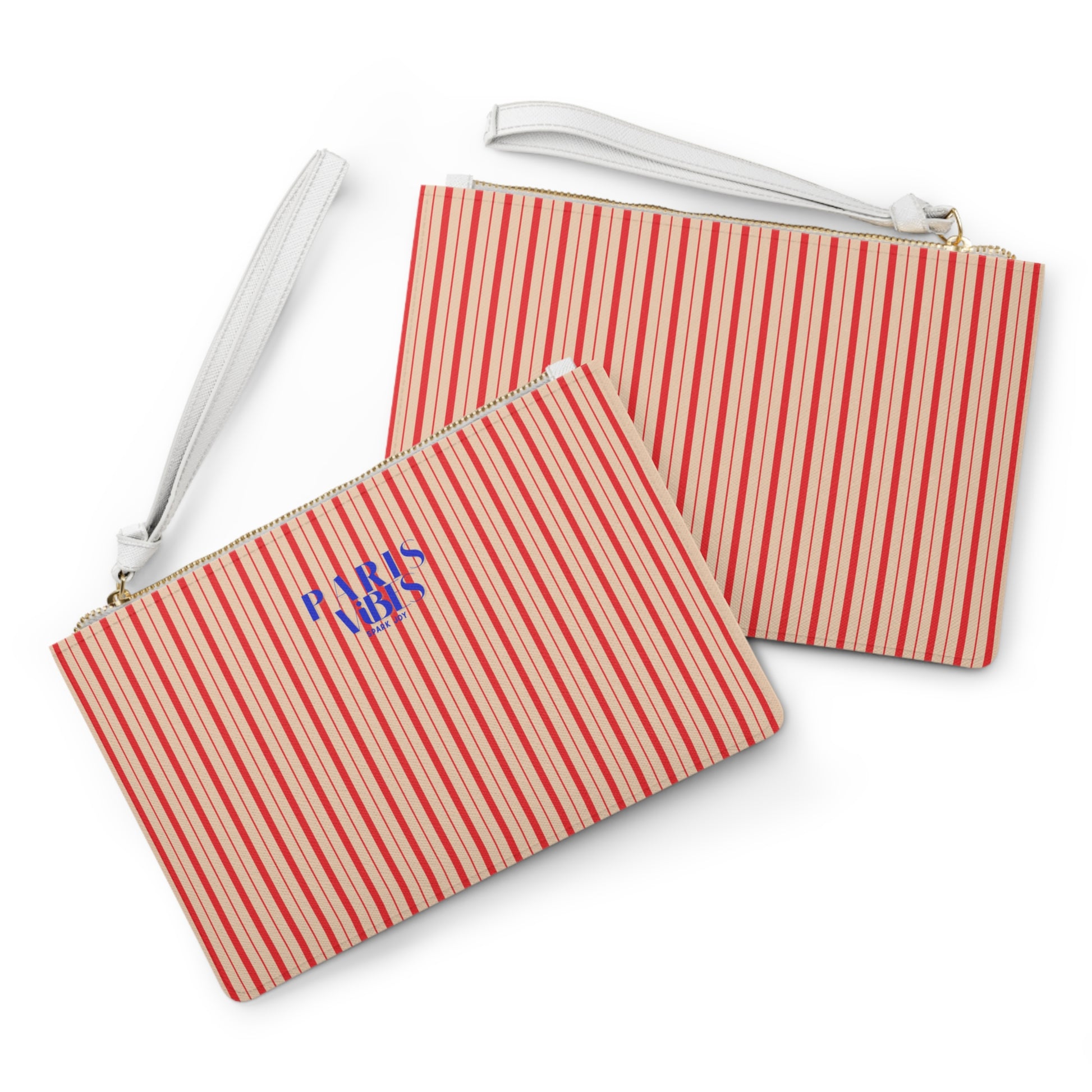 Two red and white striped pouches with a visible brand logo on a white background