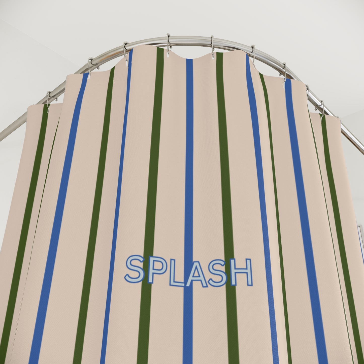 Playful 'SPLASH' Shower Curtain — Beige and Blue Modern Bath Curtain