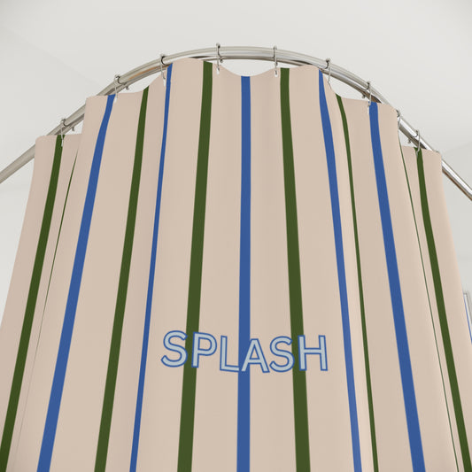 Playful 'SPLASH' Shower Curtain — Beige and Blue Modern Bath Curtain