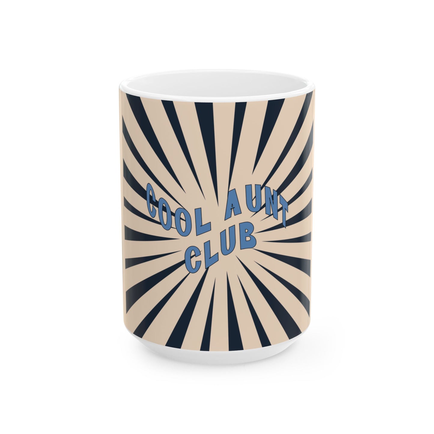 Mug with 'Cool Aunt Club' text and sunburst design on a white background