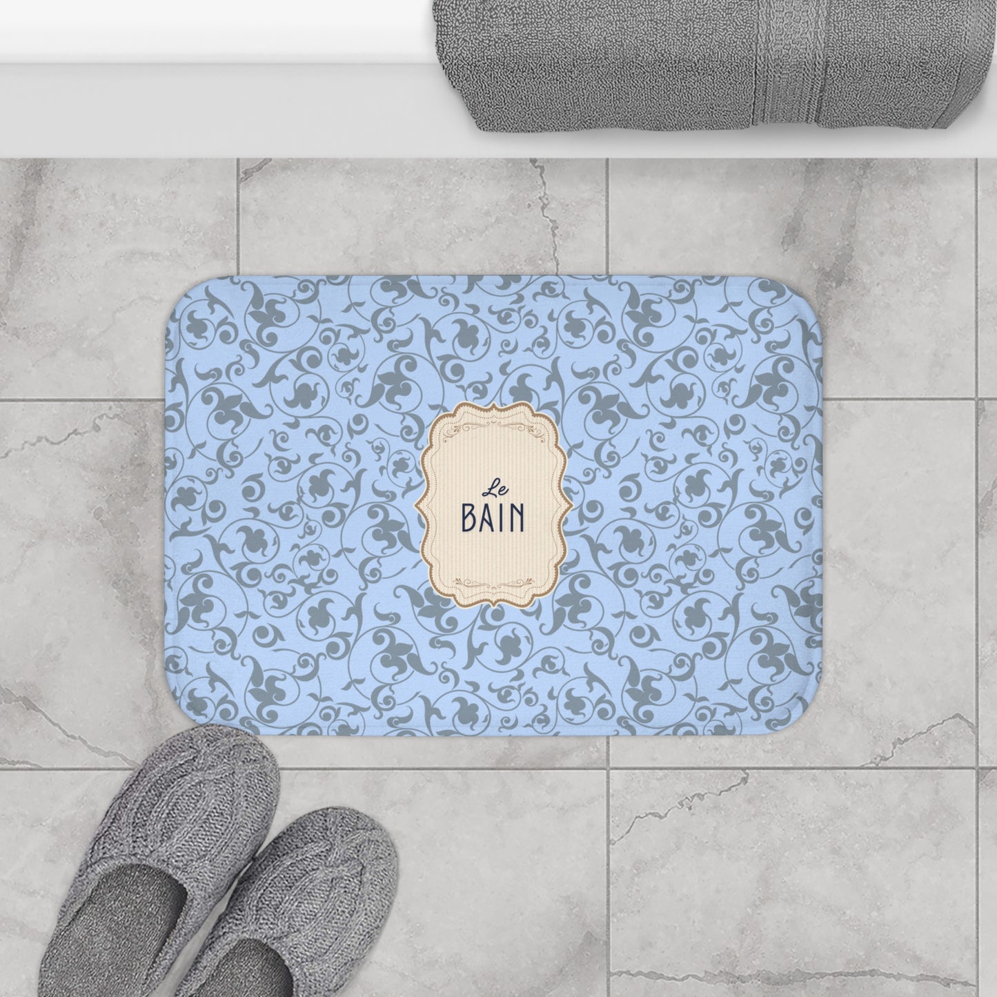 Le Bain French Blue Floral Bath Mat | Elegant French Bathroom Decor