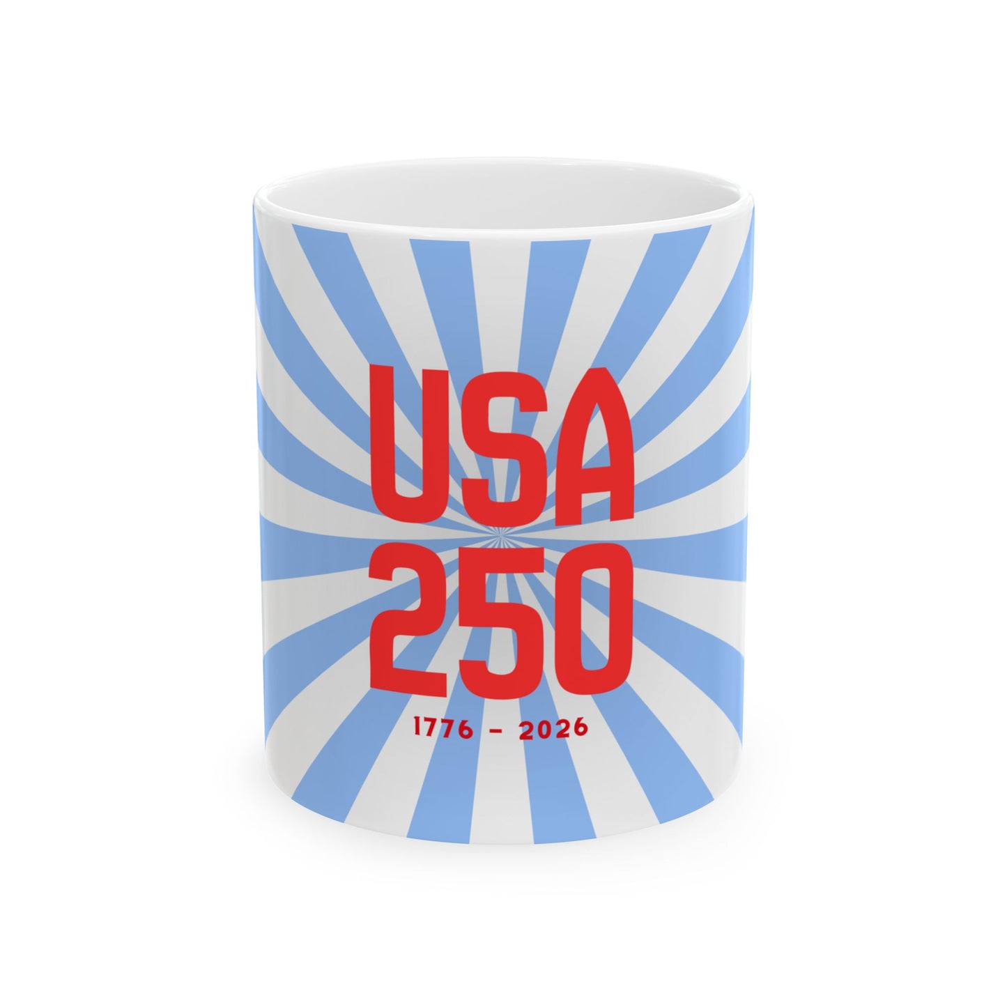USA 250 Ceramic Mug, Ice Blue — Red & Blue Patriotic Coffee Cup
