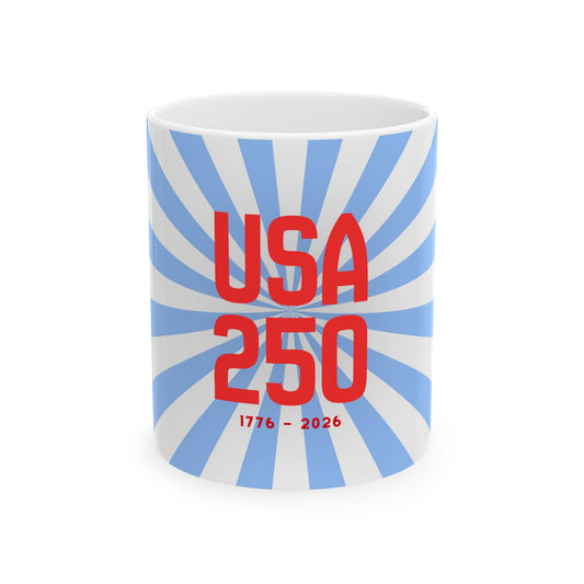USA 250 Ceramic Mug, Ice Blue — Red & Blue Patriotic Coffee Cup
