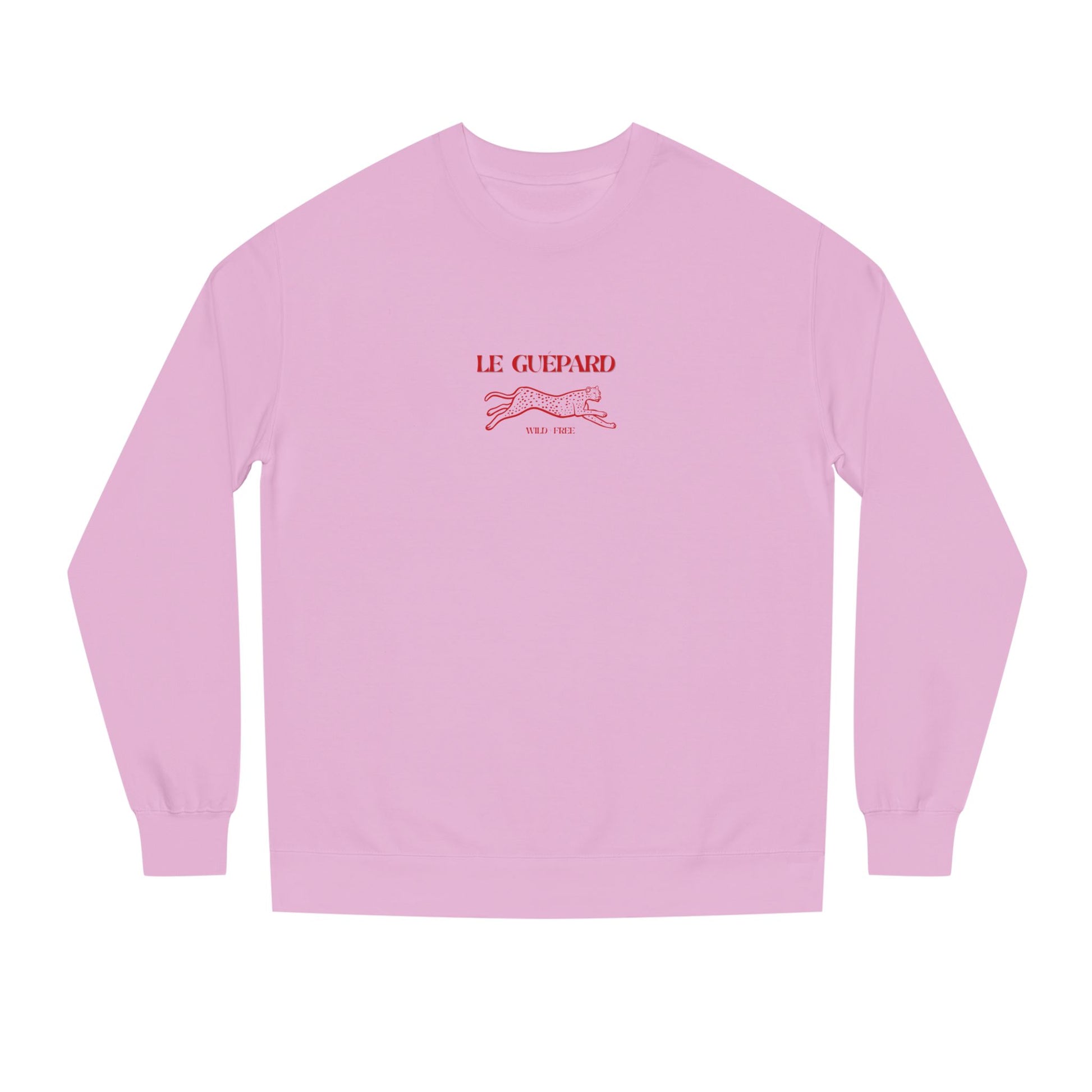 Pink long-sleeve shirt with 'Le Guepard' logo on a white background