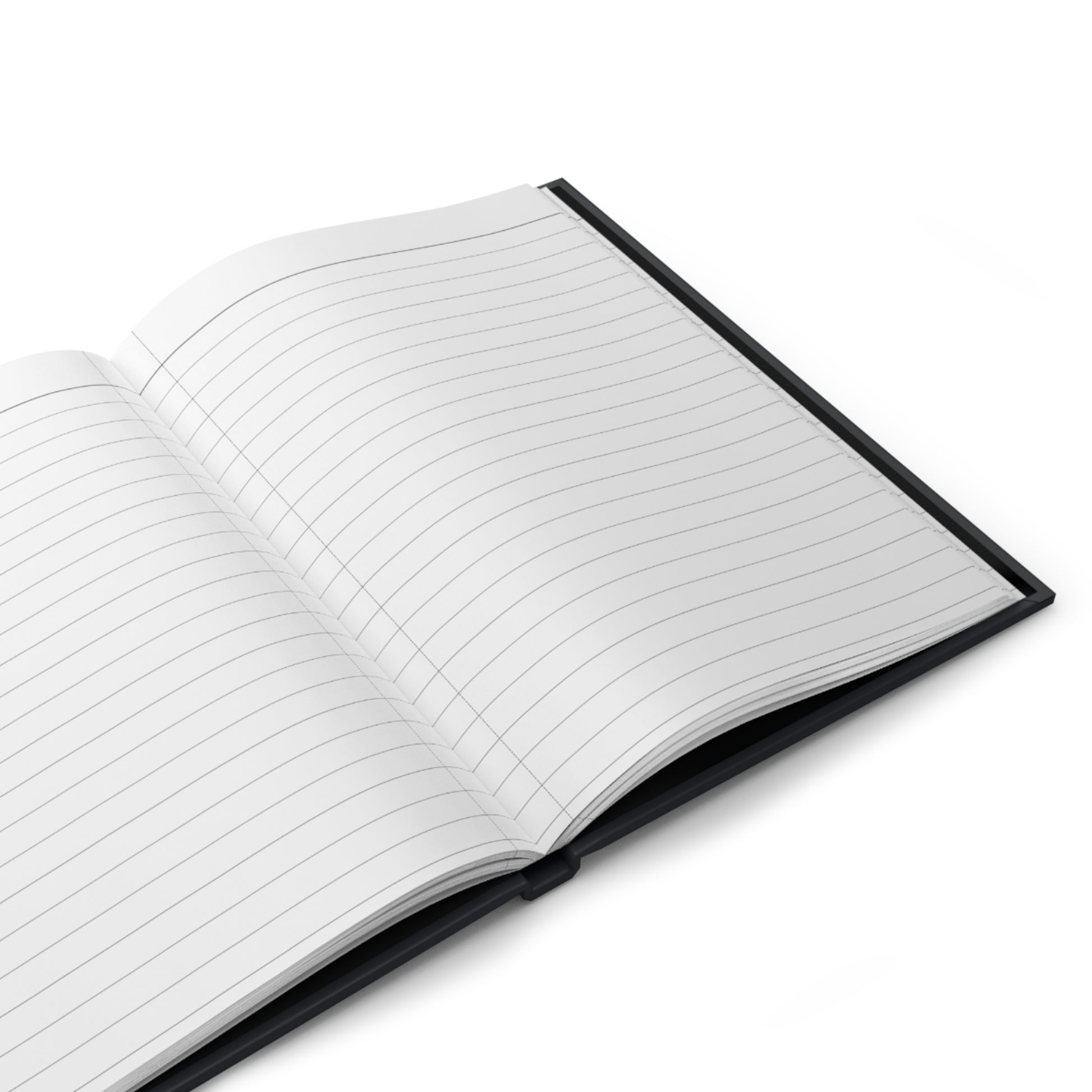 Open notebook with lined pages on a white background