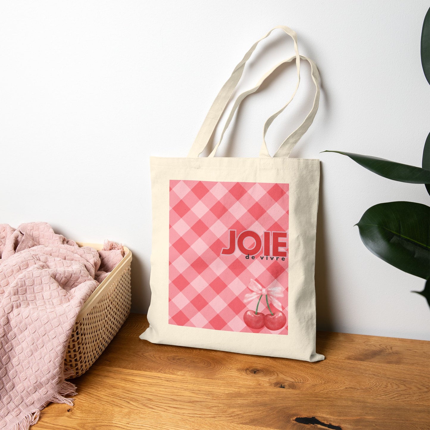 Red Gingham Preppy Canvas Tote Bag, JOIE de vivre