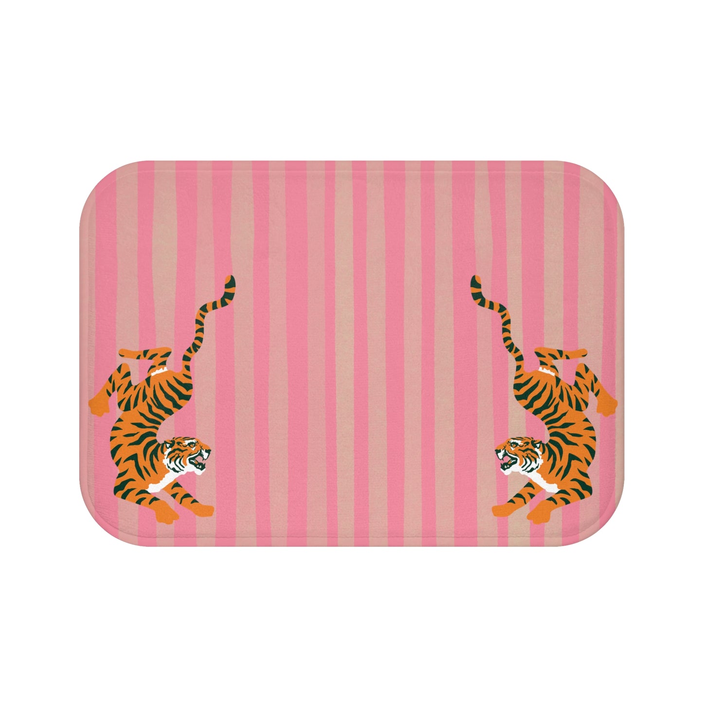 Rectangular tray with striped pattern and tiger illustrations on a pink background