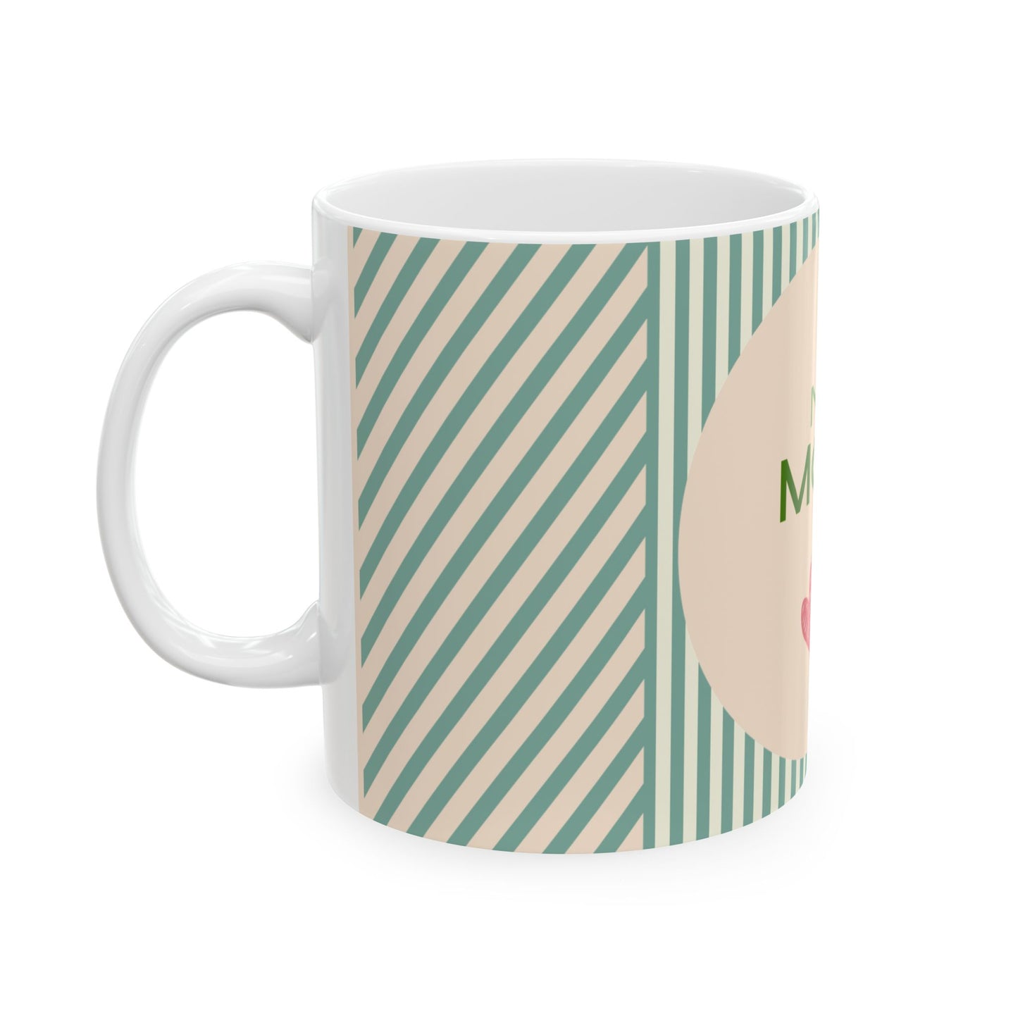 No.1 Mom Ceramic Mug — Green Striped Mother's Day Gift (11oz/15oz)