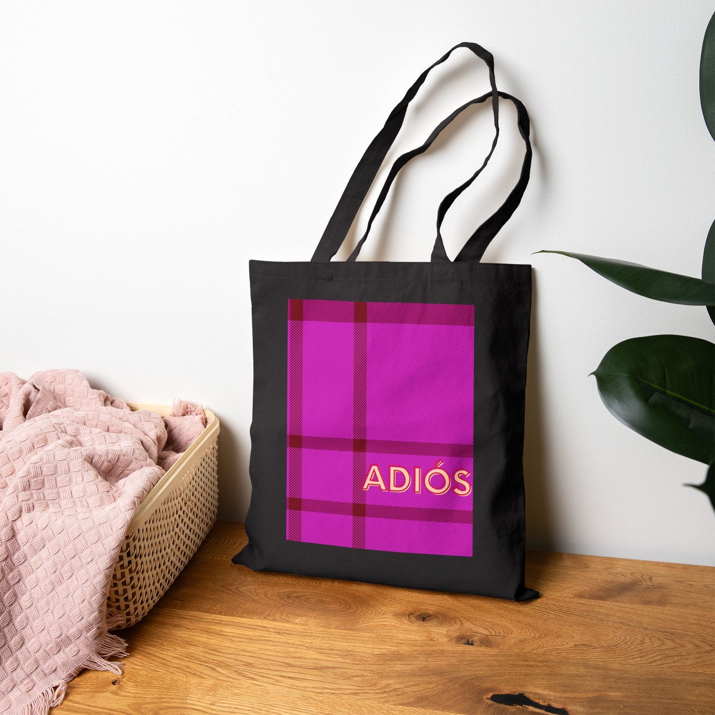 Plaid ADIOS Cotton Canvas Tote Bag