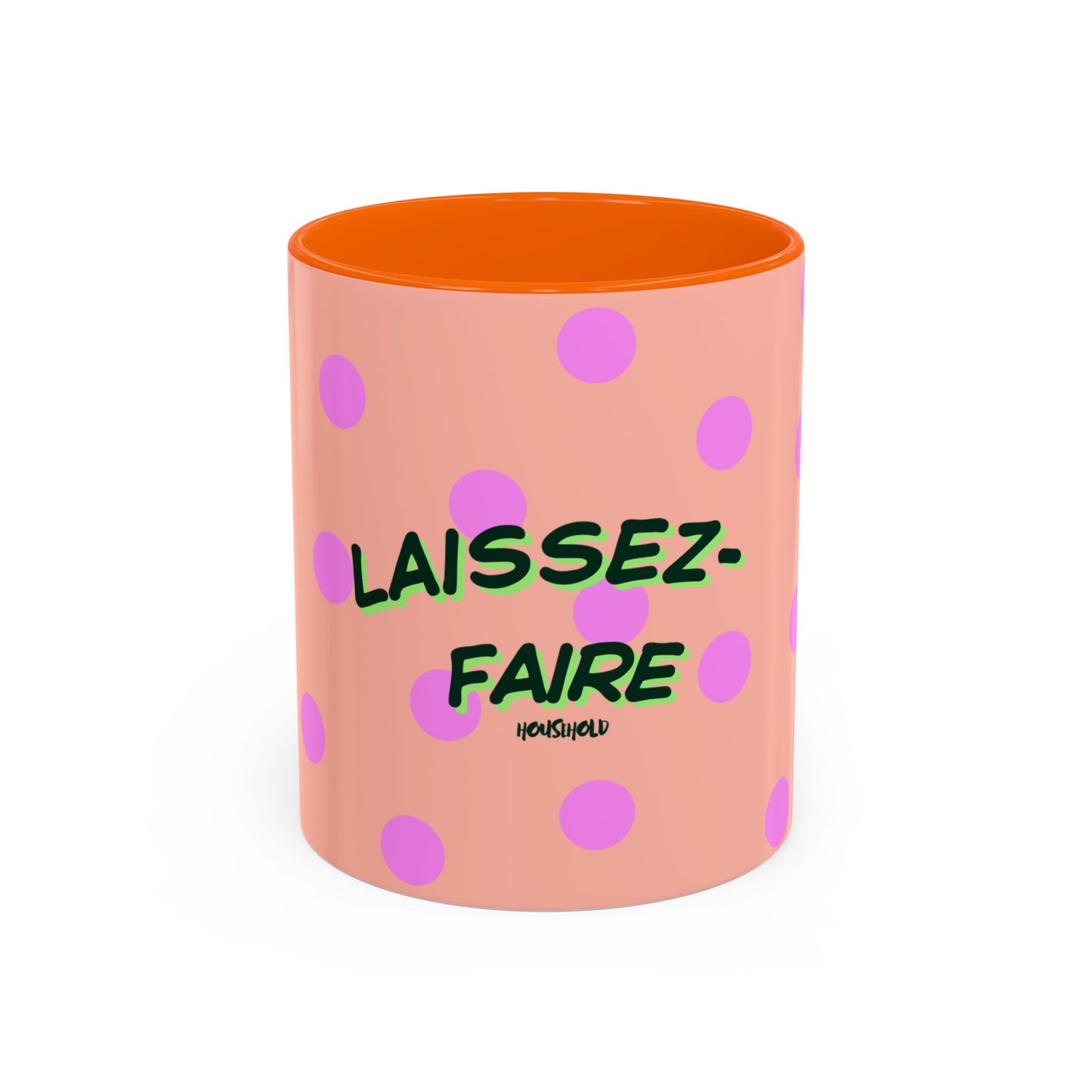 Cylindrical container with polka dots and text on a white background