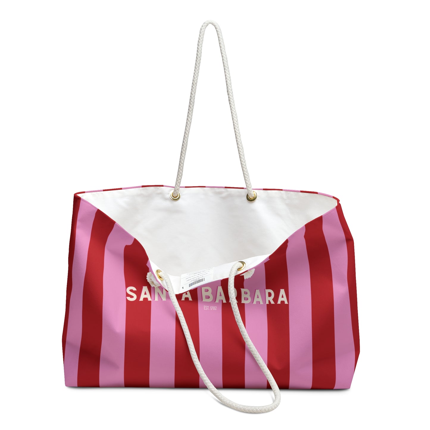 J'adore Santa Barbara Striped Weekender Bag — Pink & Red Beach Tote